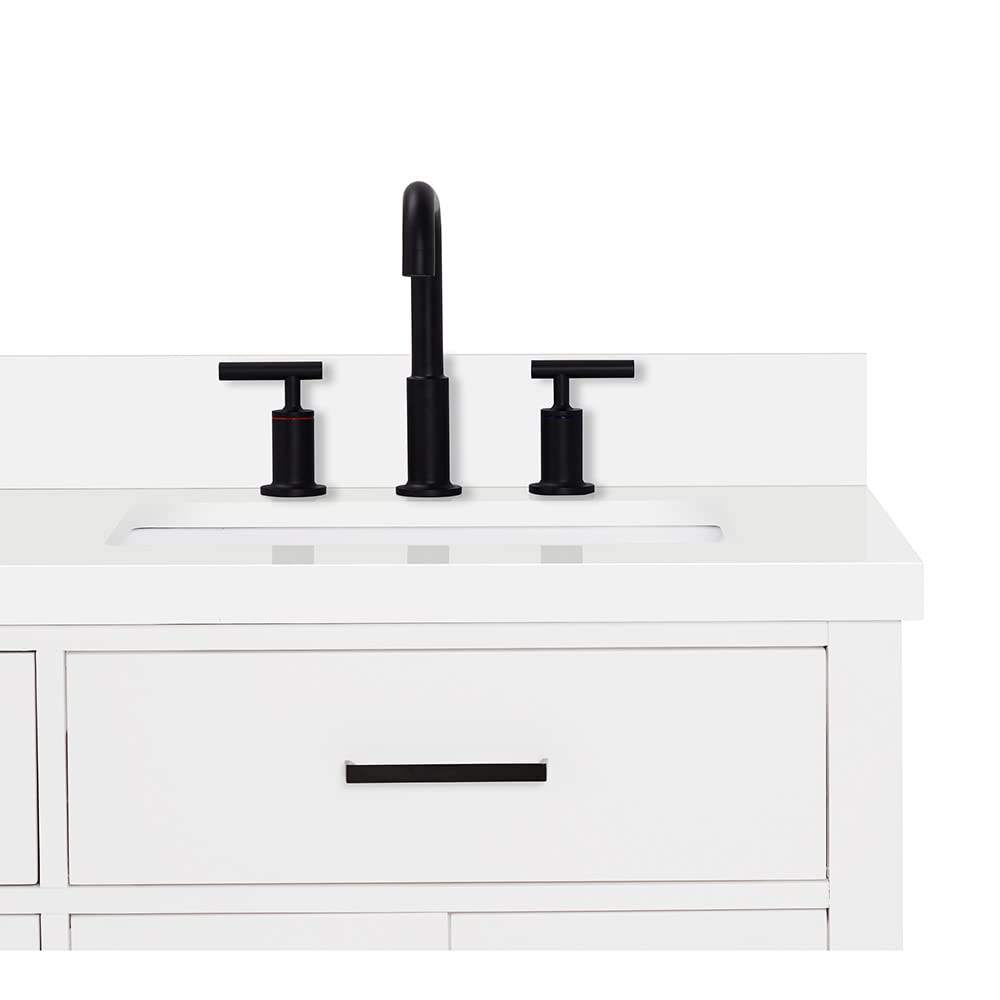 ARIEL Hepburn 36-inch Bathroom Vanity with Sink,Solid Wood, 1.5-inch Pure White Quartz Countertop & Backsplash, Single Rectangular Porcelain Sink, 2 Soft Closing Doors, 5 Dovetail Drawers, White - Image 14
