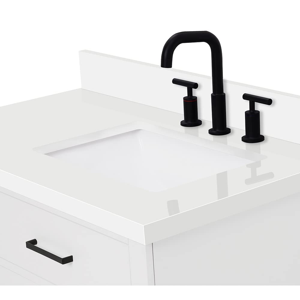 ARIEL Hepburn 36-inch Bathroom Vanity with Sink,Solid Wood, 1.5-inch Pure White Quartz Countertop & Backsplash, Single Rectangular Porcelain Sink, 2 Soft Closing Doors, 5 Dovetail Drawers, White - Image 15