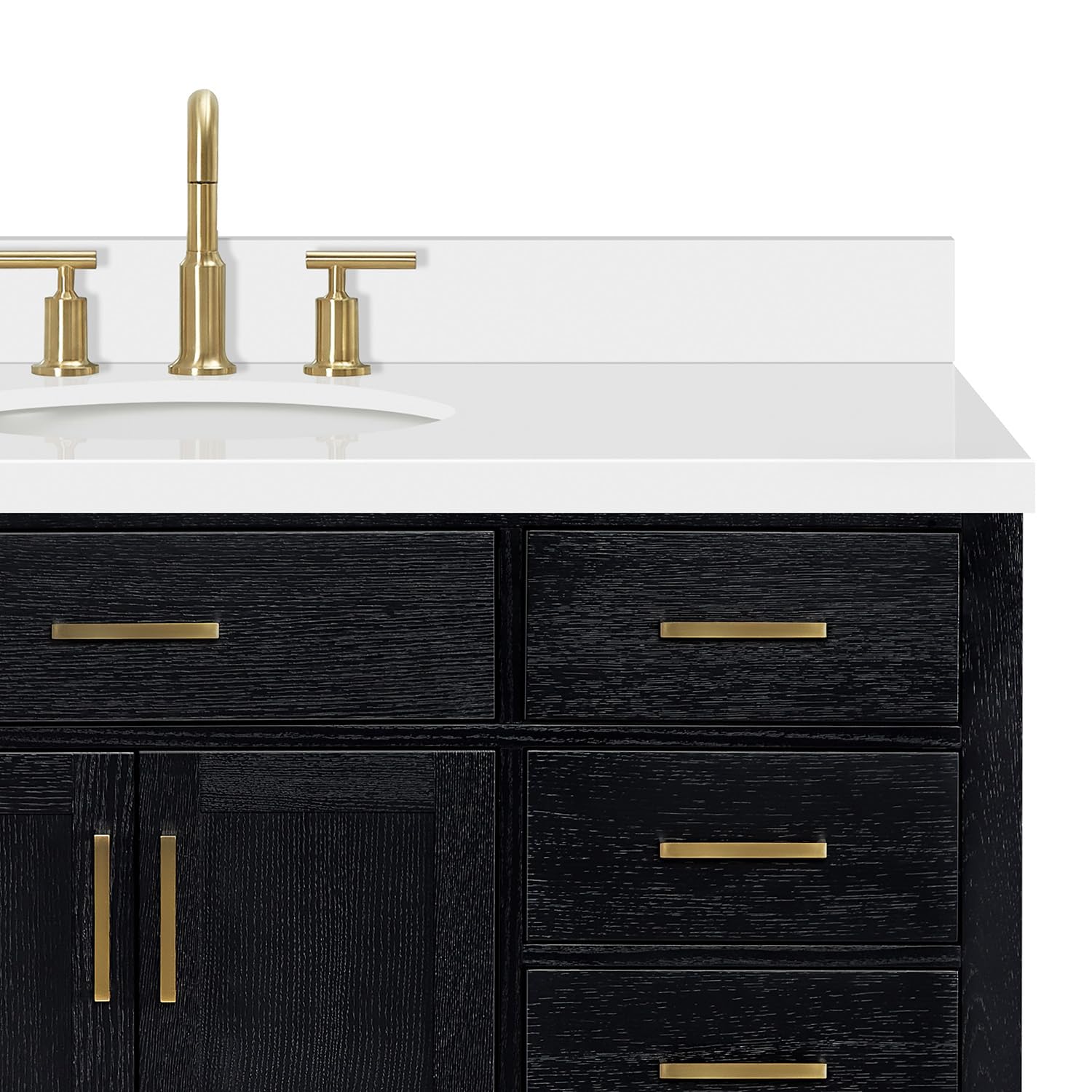 ARIEL Hepburn 42-inch Bathroom Vanity with Sink,Solid Wood, 1.5-inch Pure White Quartz Countertop & Backsplash, Single Oval Porcelain Sink, 2 Soft Closing Doors, 5 Dovetail Drawers, Black Oak - Image 17