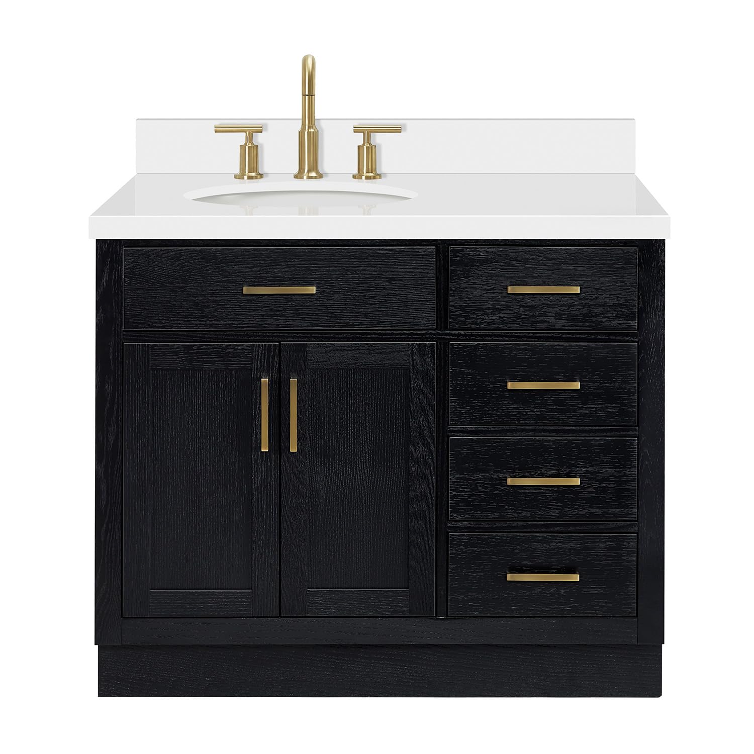 ARIEL Hepburn 42-inch Bathroom Vanity with Sink,Solid Wood, 1.5-inch Pure White Quartz Countertop & Backsplash, Single Oval Porcelain Sink, 2 Soft Closing Doors, 5 Dovetail Drawers, Black Oak - Image 5