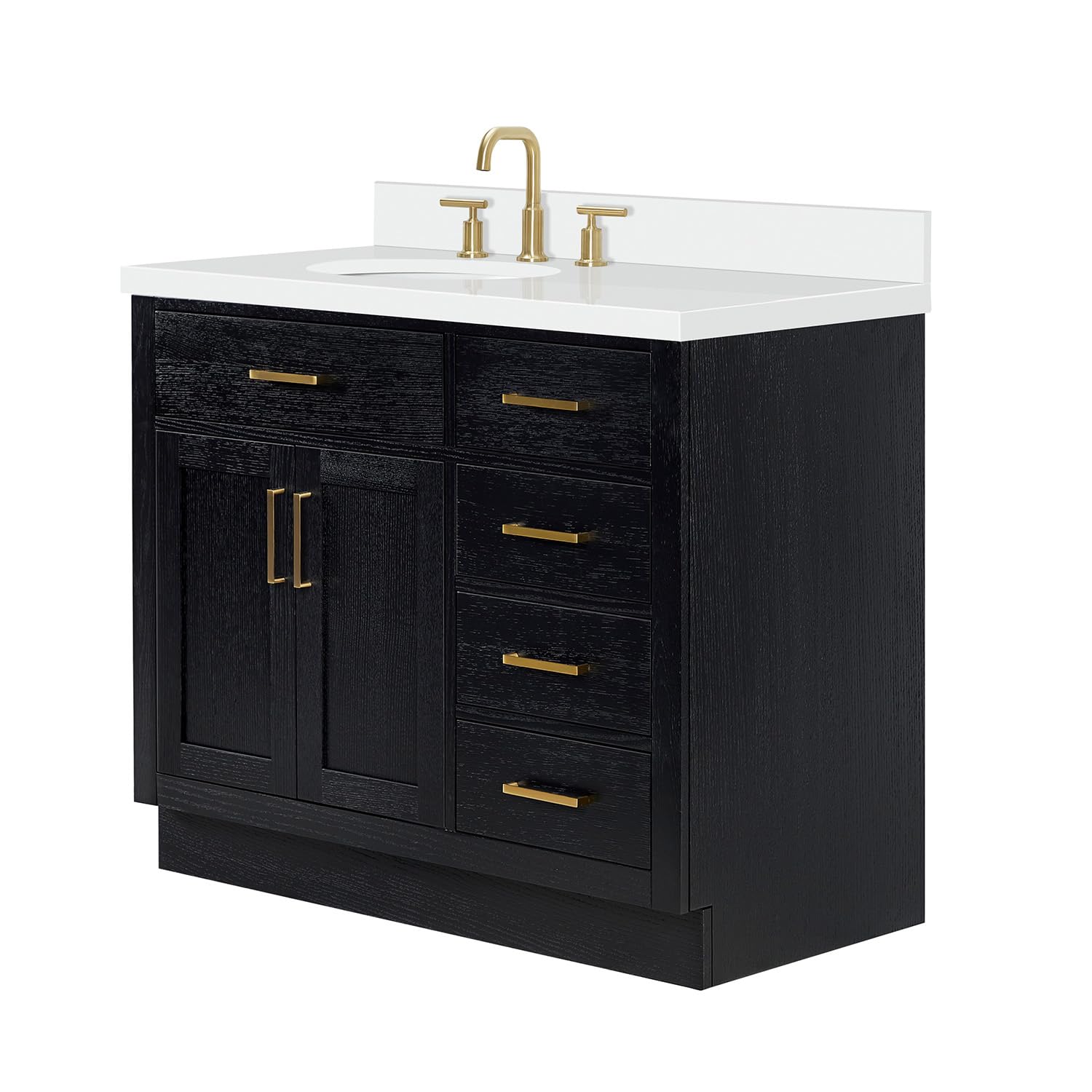 ARIEL Hepburn 42-inch Bathroom Vanity with Sink,Solid Wood, 1.5-inch Pure White Quartz Countertop & Backsplash, Single Oval Porcelain Sink, 2 Soft Closing Doors, 5 Dovetail Drawers, Black Oak - Image 8