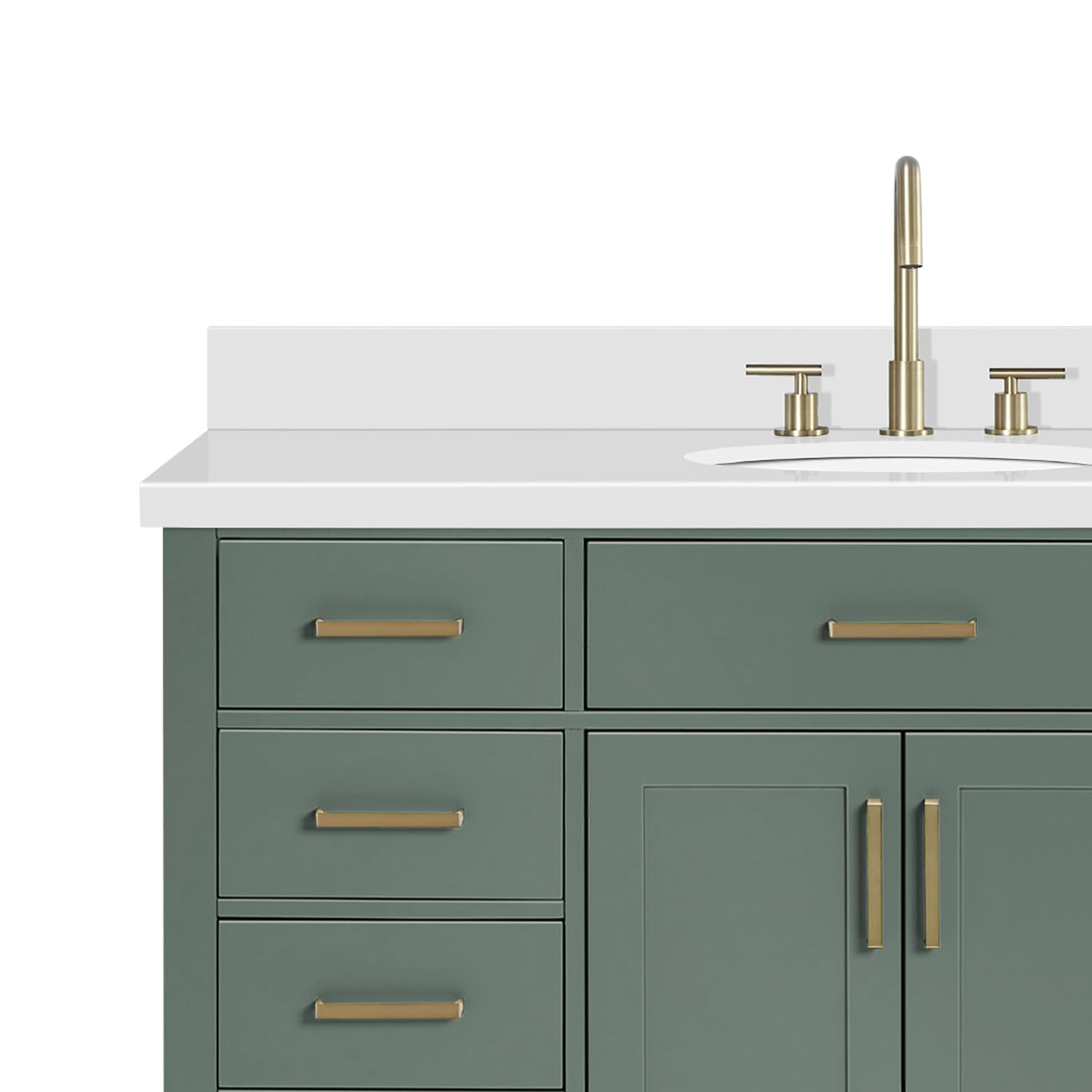 ARIEL Hepburn 55 Inch Single Oval Sink Bathroom Vanity with Pure White Quartz Countertop 1.5 Inch in Vintage Green - Image 11