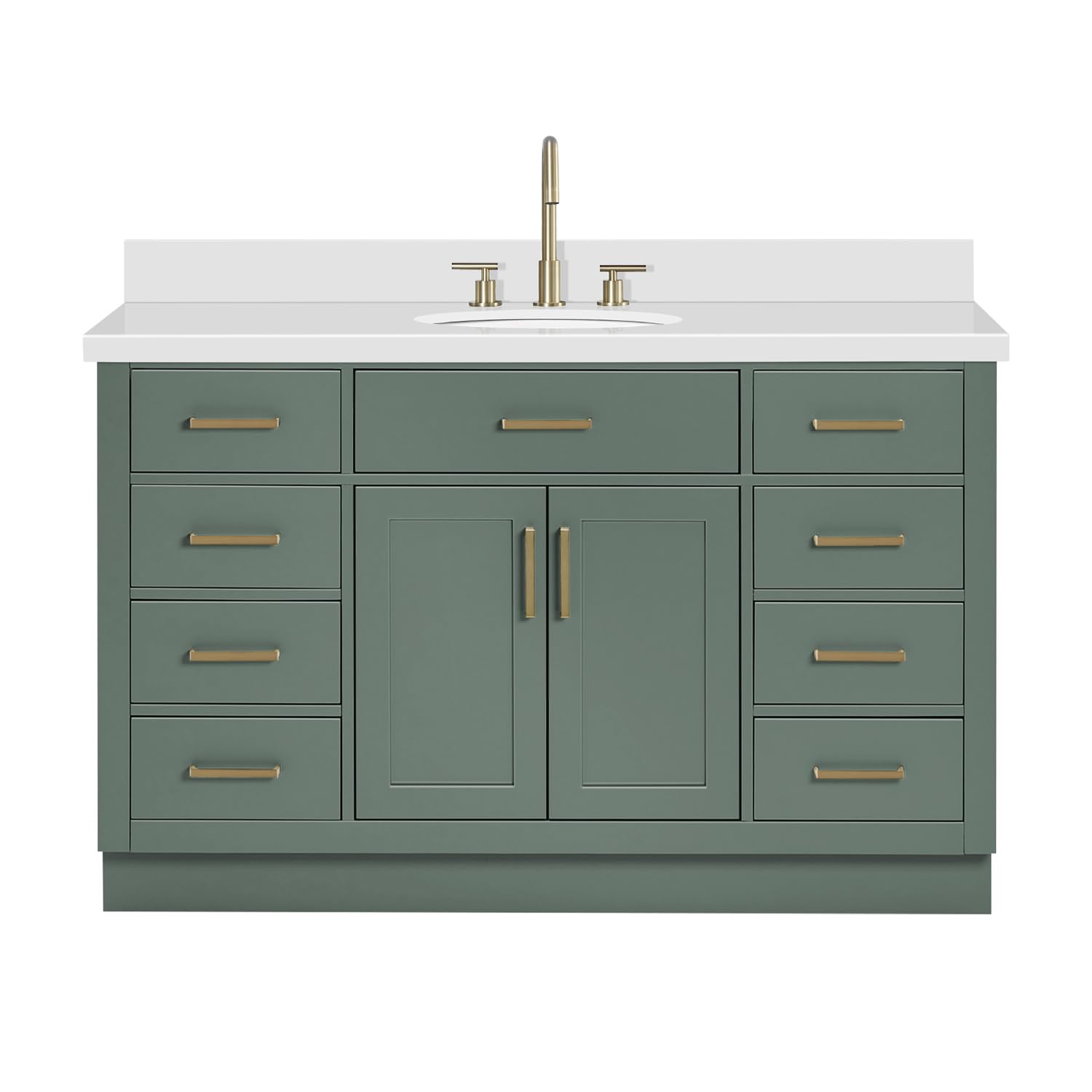 ARIEL Hepburn 55 Inch Single Oval Sink Bathroom Vanity with Pure White Quartz Countertop 1.5 Inch in Vintage Green - Image 4