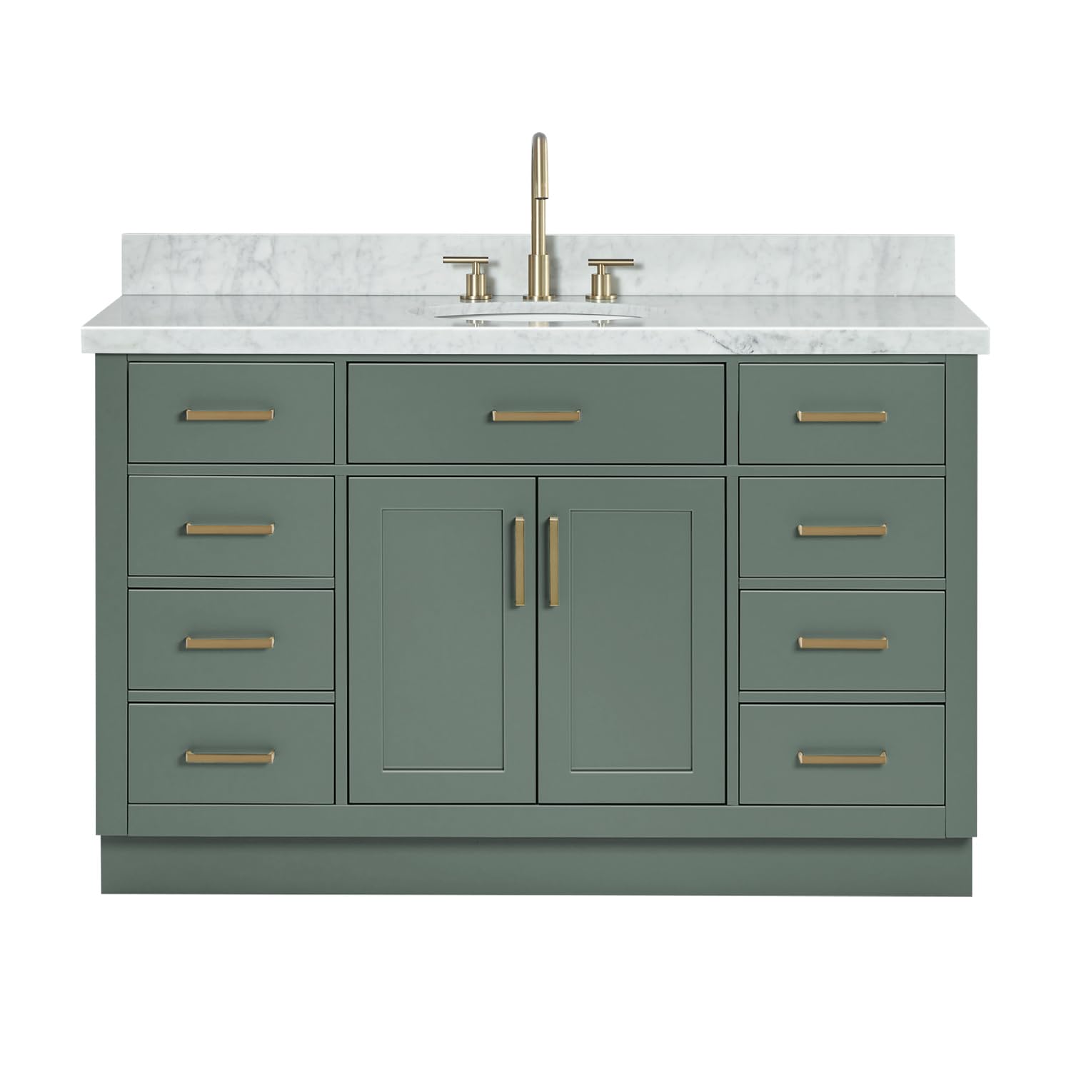 ARIEL Hepburn 55 Inch Single Oval Sink Bathroom Vanity with Carrara White Marble Countertop 1.5 Inch in Vintage Green - Image 4
