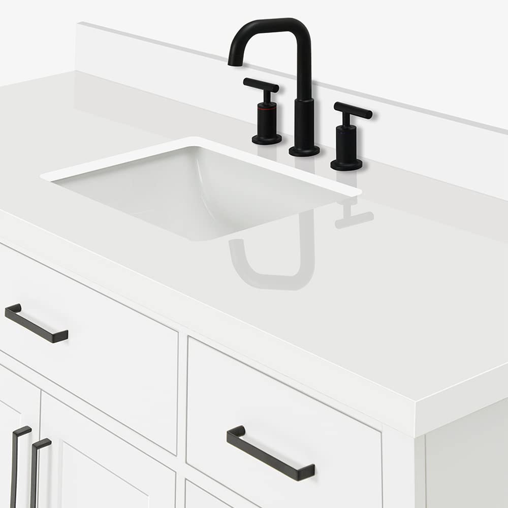 ARIEL Hepburn 60-inch Bathroom Vanity with Sink,Solid Wood, 1.5-inch Pure White Quartz Countertop & Backsplash, Single Rectangular Porcelain Sink, 2 Soft Closing Doors, 9 Dovetail Drawers, White - Image 14