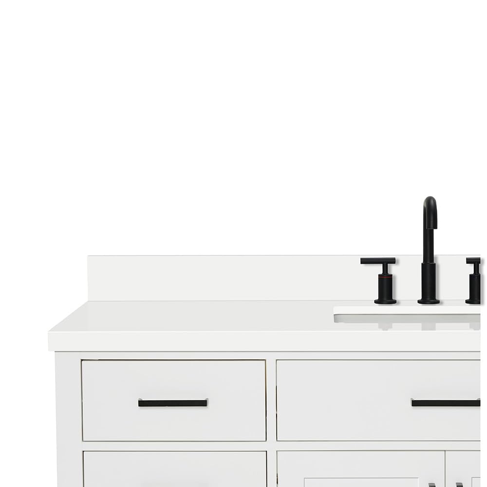 ARIEL Hepburn 60-inch Bathroom Vanity with Sink,Solid Wood, 1.5-inch Pure White Quartz Countertop & Backsplash, Single Rectangular Porcelain Sink, 2 Soft Closing Doors, 9 Dovetail Drawers, White - Image 15