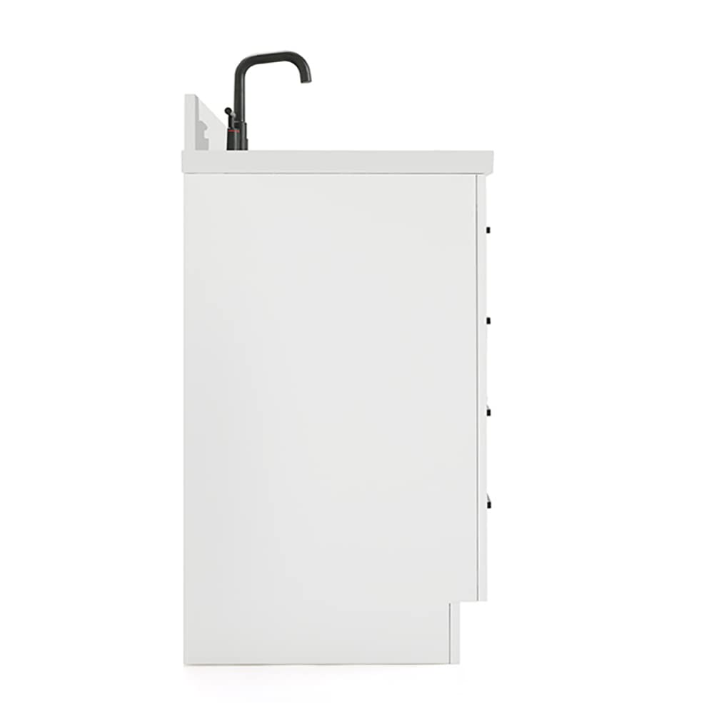 ARIEL Hepburn 60-inch Bathroom Vanity with Sink,Solid Wood, 1.5-inch Pure White Quartz Countertop & Backsplash, Single Rectangular Porcelain Sink, 2 Soft Closing Doors, 9 Dovetail Drawers, White - Image 9