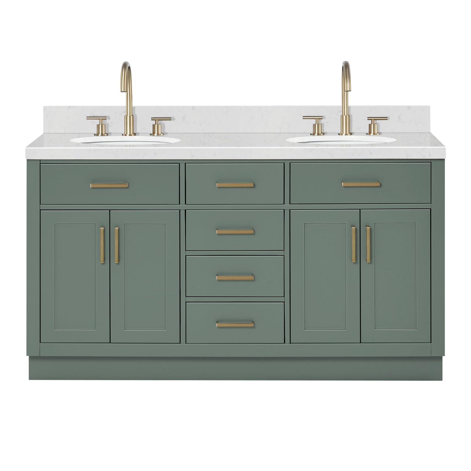 ARIEL Hepburn 60 Inch Double Oval Sink Bathroom Vanity with Carrara White Quartz Countertop 1.5 Inch in Vintage Green - Image 4