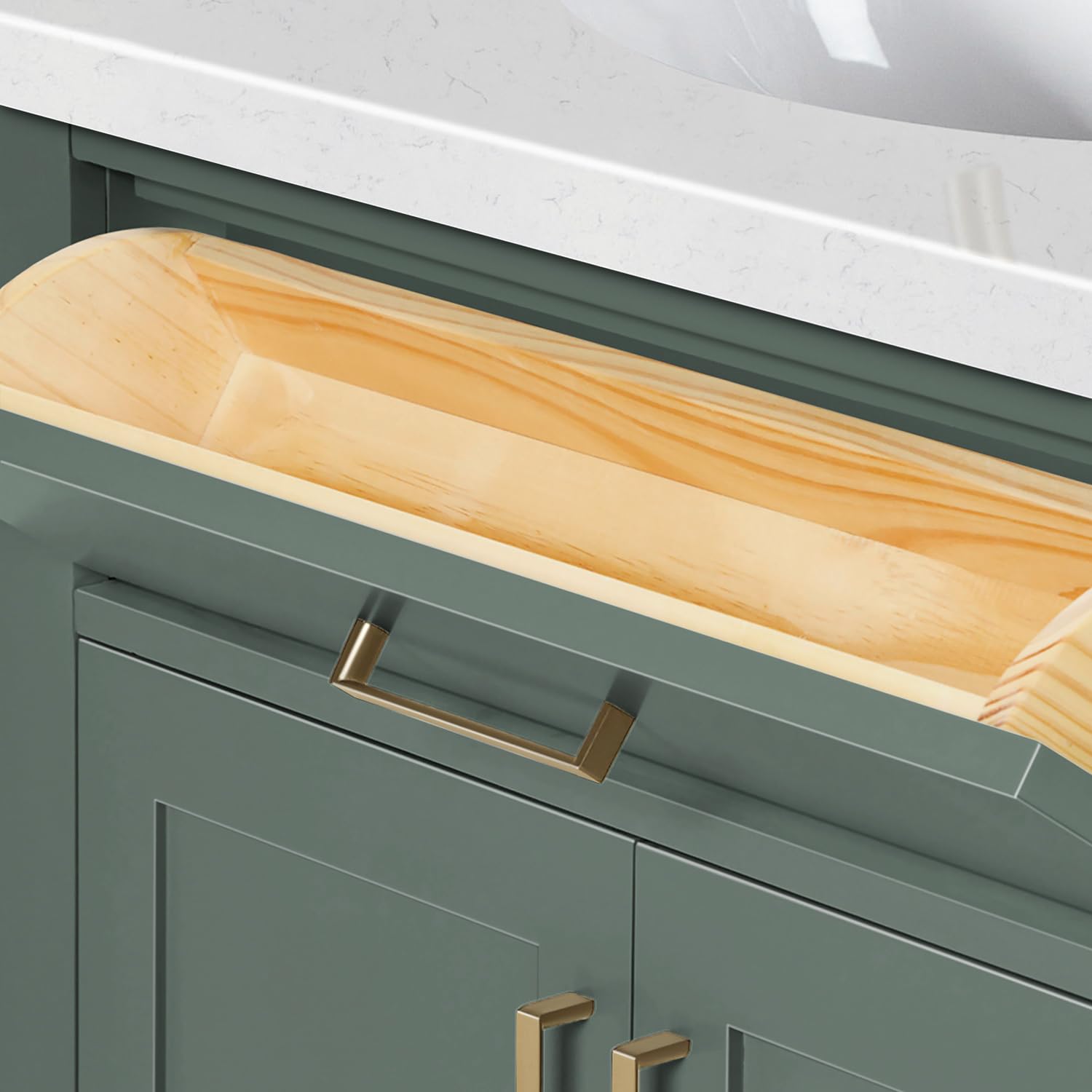 ARIEL Hepburn 60 Inch Double Oval Sink Bathroom Vanity with Carrara White Quartz Countertop 1.5 Inch in Vintage Green - Image 7