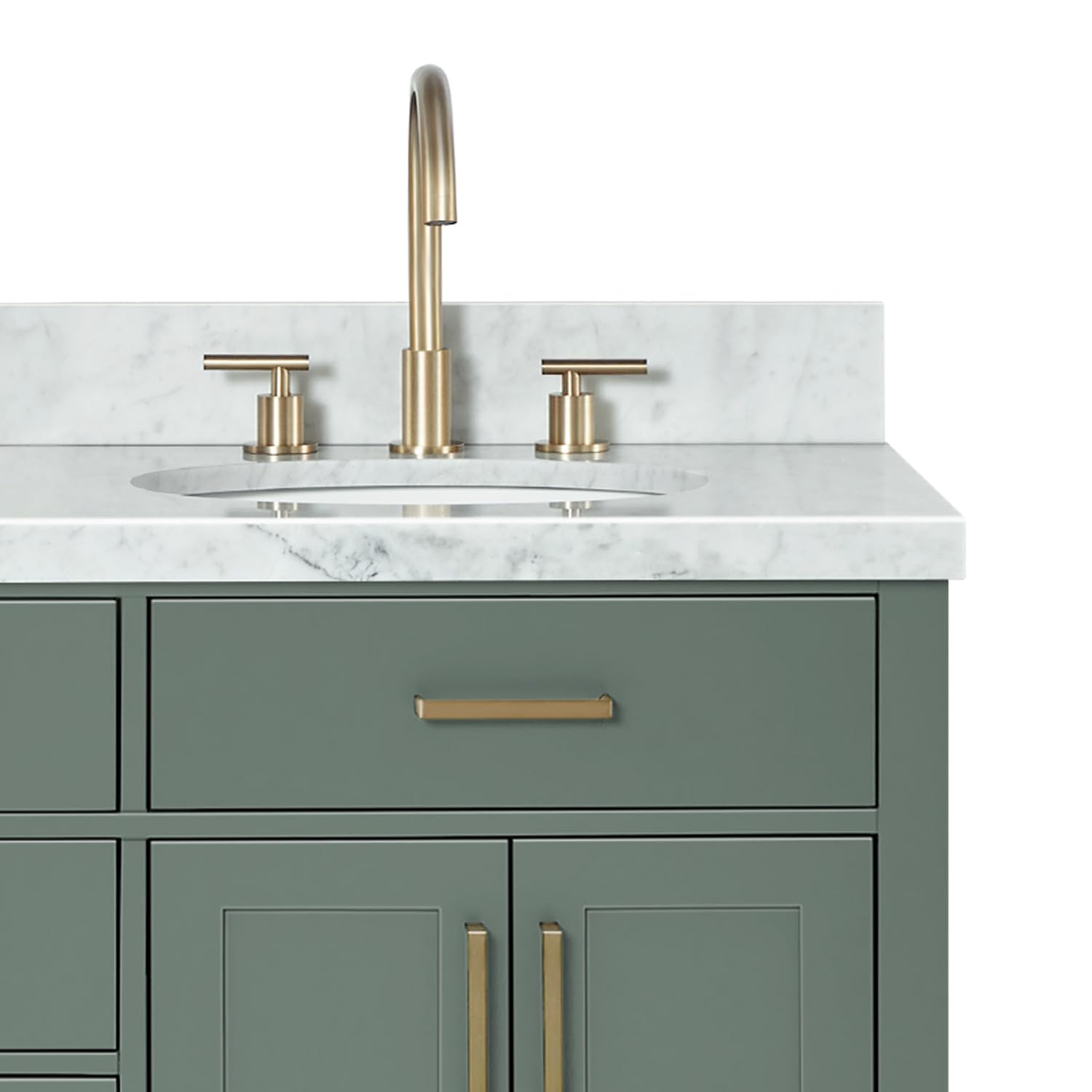 ARIEL Hepburn 61 Inch Double Oval Sink Bathroom Vanity with Carrara White Marble Countertop 1.5 Inch in Vintage Green - Image 11