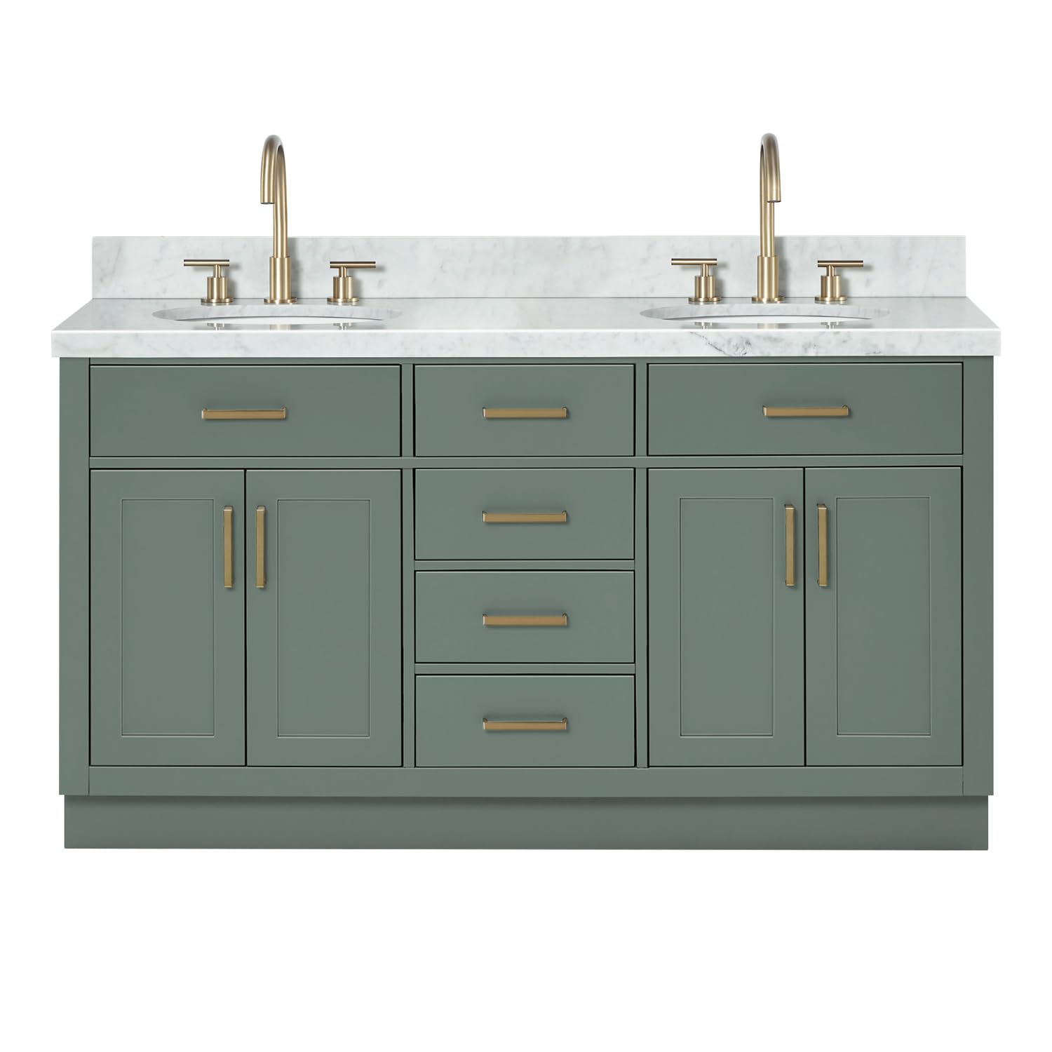 ARIEL Hepburn 61 Inch Double Oval Sink Bathroom Vanity with Carrara White Marble Countertop 1.5 Inch in Vintage Green - Image 4