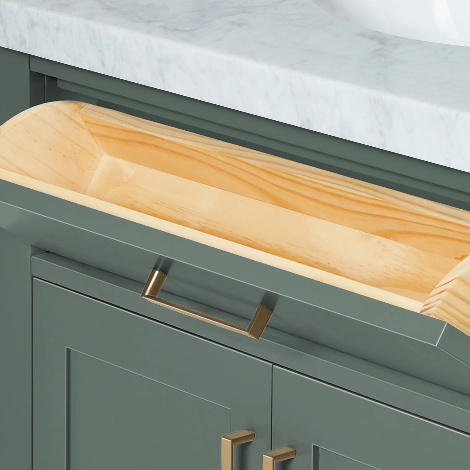 ARIEL Hepburn 61 Inch Double Oval Sink Bathroom Vanity with Carrara White Marble Countertop 1.5 Inch in Vintage Green - Image 7