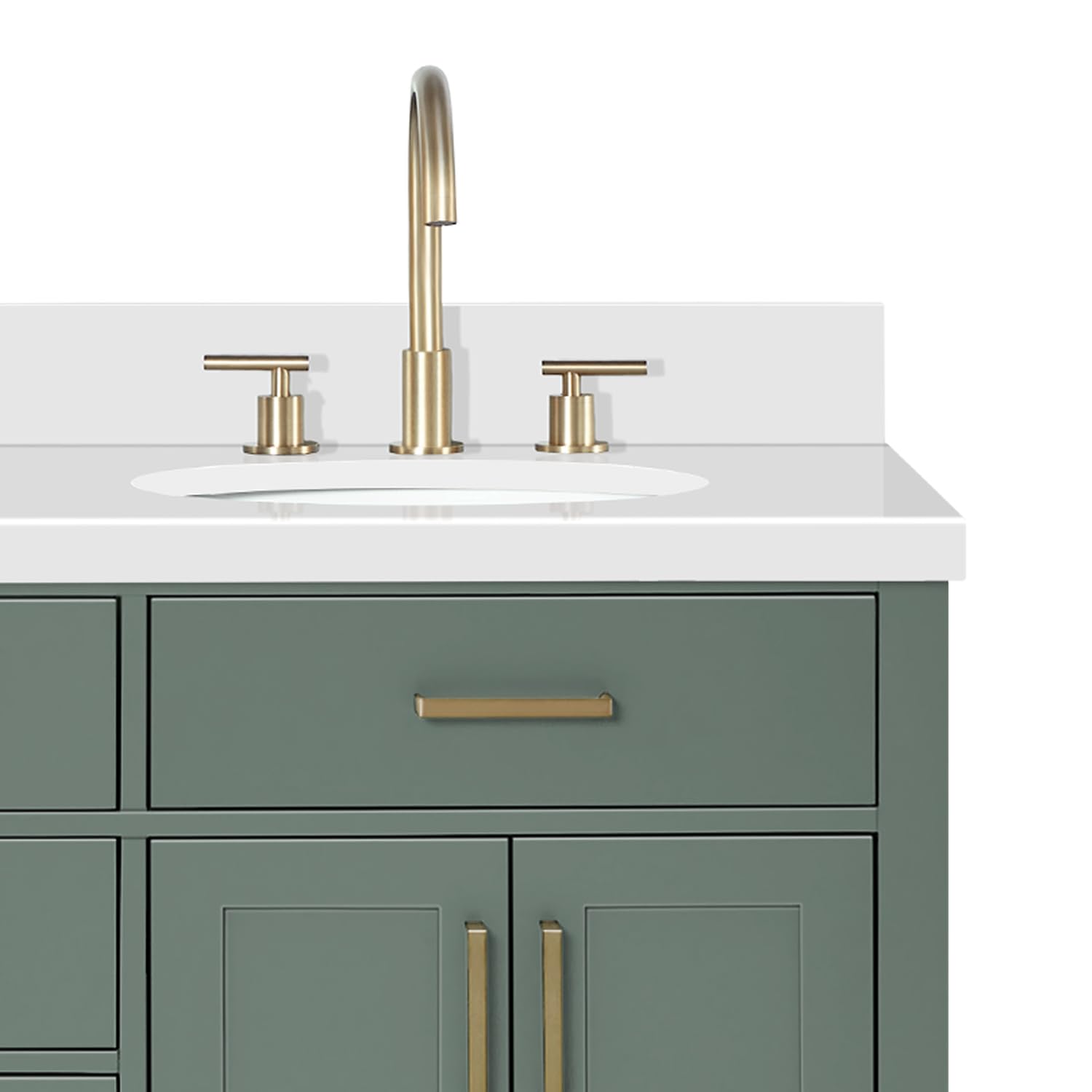 ARIEL Hepburn 61 Inch Double Oval Sink Bathroom Vanity with Pure White Quartz Countertop 1.5 Inch in Vintage Green - Image 11
