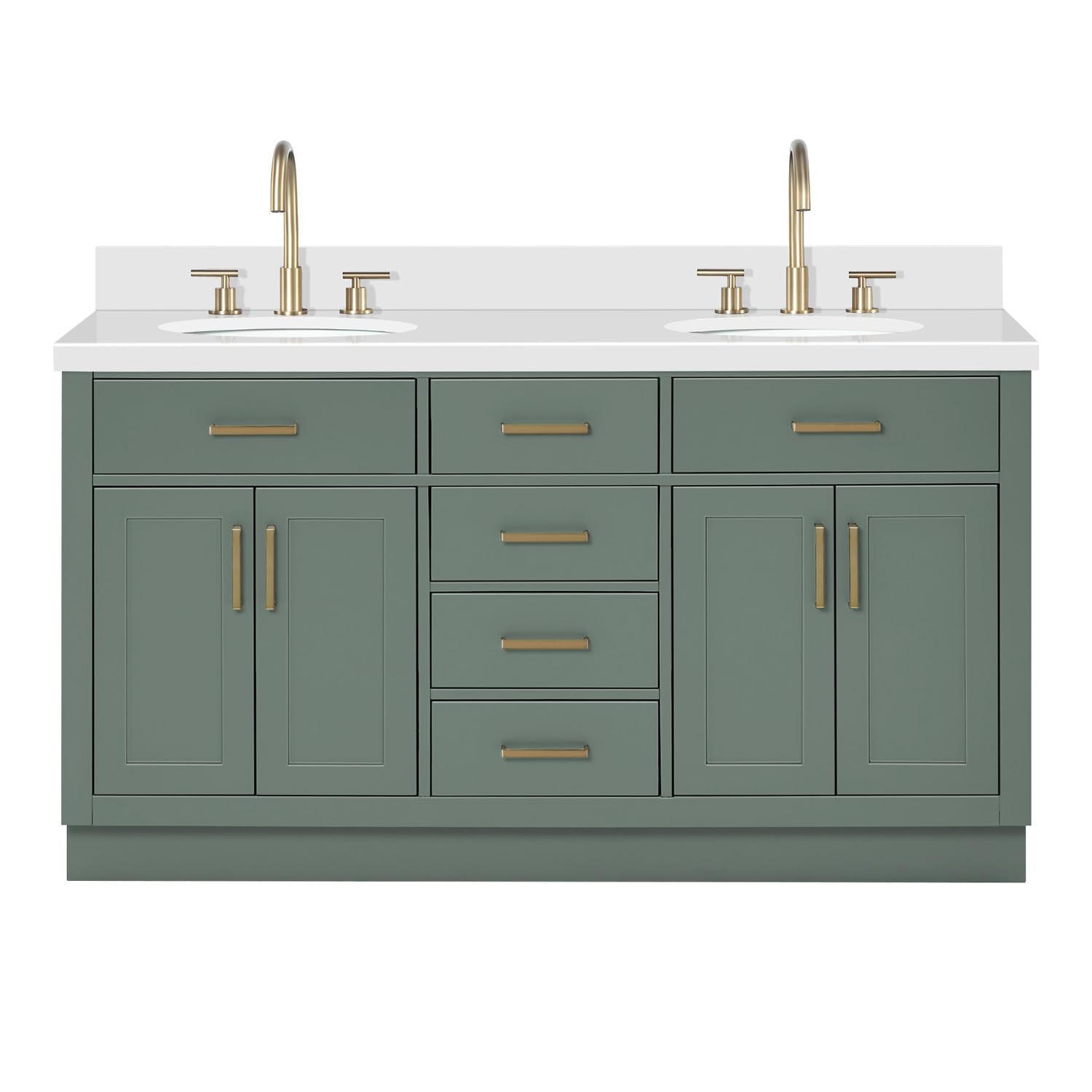 ARIEL Hepburn 61 Inch Double Oval Sink Bathroom Vanity with Pure White Quartz Countertop 1.5 Inch in Vintage Green - Image 4