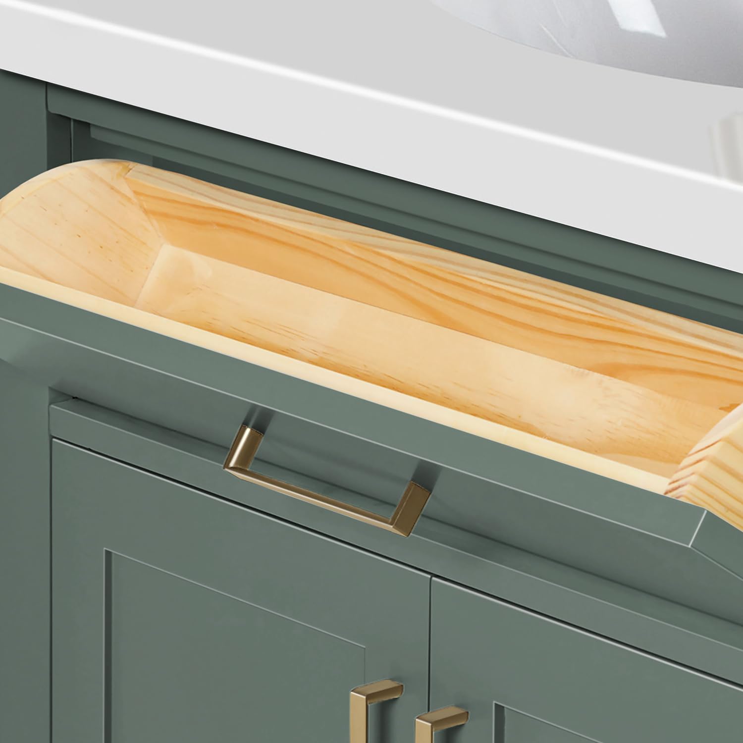 ARIEL Hepburn 61 Inch Double Oval Sink Bathroom Vanity with Pure White Quartz Countertop 1.5 Inch in Vintage Green - Image 7