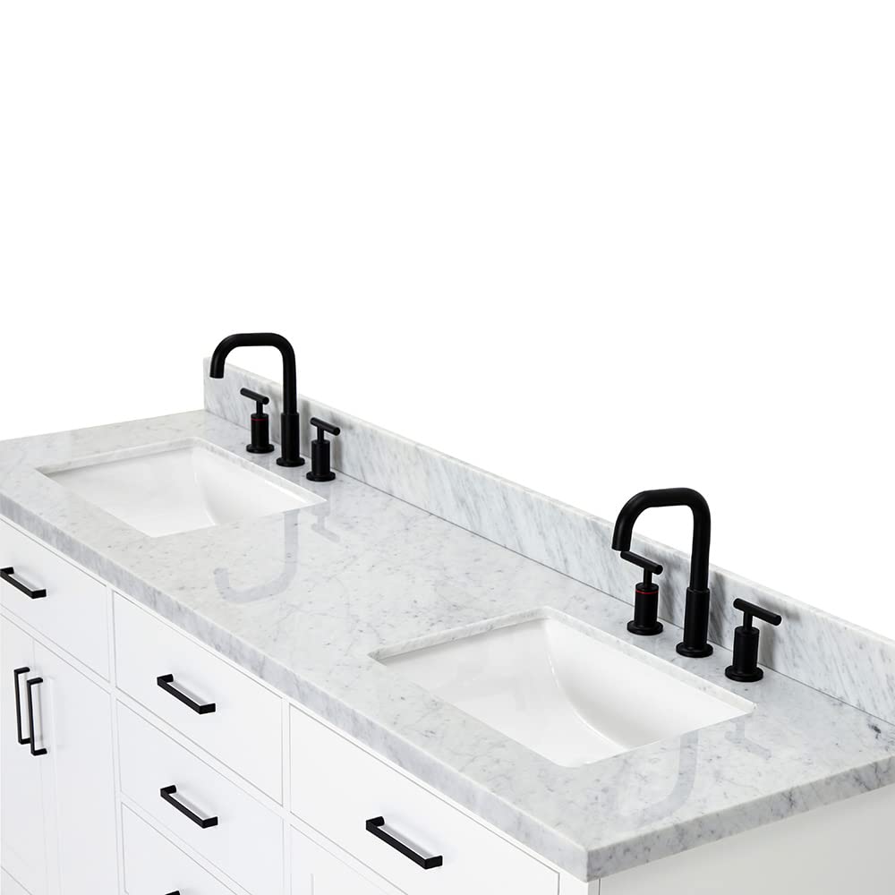 ARIEL Hepburn 72-inch Bathroom Vanity with Sink,Solid Wood, 1.5-inch Italian Carrara Marble Countertop, Double Rectangular Porcelain Sink, 4 Soft Closing Doors, 6 Dovetail Drawers, White - Image 15