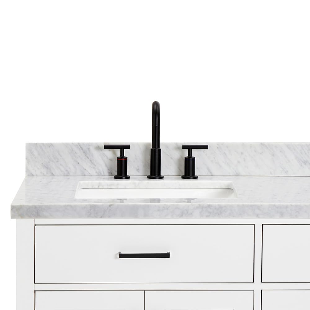 ARIEL Hepburn 72-inch Bathroom Vanity with Sink,Solid Wood, 1.5-inch Italian Carrara Marble Countertop, Double Rectangular Porcelain Sink, 4 Soft Closing Doors, 6 Dovetail Drawers, White - Image 16