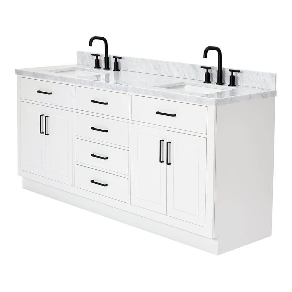 ARIEL Hepburn 72-inch Bathroom Vanity with Sink,Solid Wood, 1.5-inch Italian Carrara Marble Countertop, Double Rectangular Porcelain Sink, 4 Soft Closing Doors, 6 Dovetail Drawers, White - Image 8