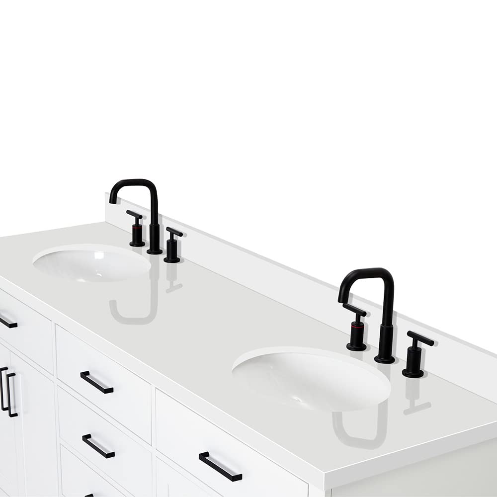 ARIEL Hepburn 72-inch Bathroom Vanity with Sink,Solid Wood, 1.5-inch Pure White Quartz Countertop & Backsplash, Double Oval Porcelain Sink, 4 Soft Closing Doors, 6 Dovetail Drawers, White - Image 15