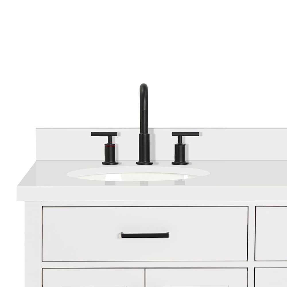 ARIEL Hepburn 72-inch Bathroom Vanity with Sink,Solid Wood, 1.5-inch Pure White Quartz Countertop & Backsplash, Double Oval Porcelain Sink, 4 Soft Closing Doors, 6 Dovetail Drawers, White - Image 16