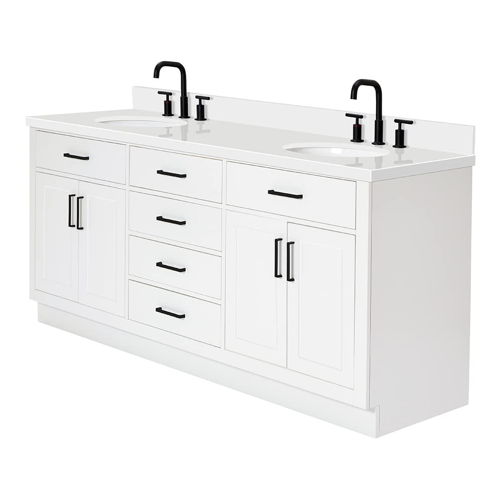 ARIEL Hepburn 72-inch Bathroom Vanity with Sink,Solid Wood, 1.5-inch Pure White Quartz Countertop & Backsplash, Double Oval Porcelain Sink, 4 Soft Closing Doors, 6 Dovetail Drawers, White - Image 8