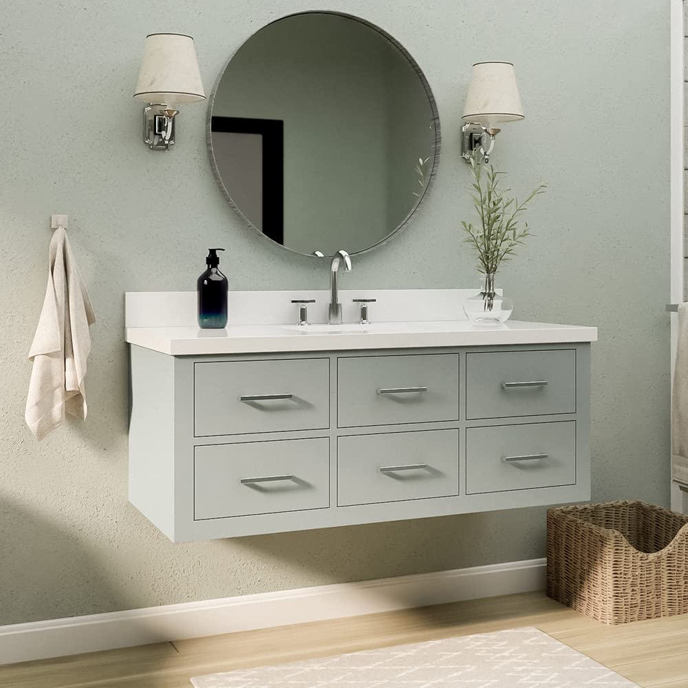ARIEL Hutton 48-inch Bathroom Vanity with Sink,Solid Wood, 1.5-inch Pure White Quartz Countertop & Backsplash, Single Rectangular Porcelain Sink, 3 Dovetail Drawers, Grey - Image 3