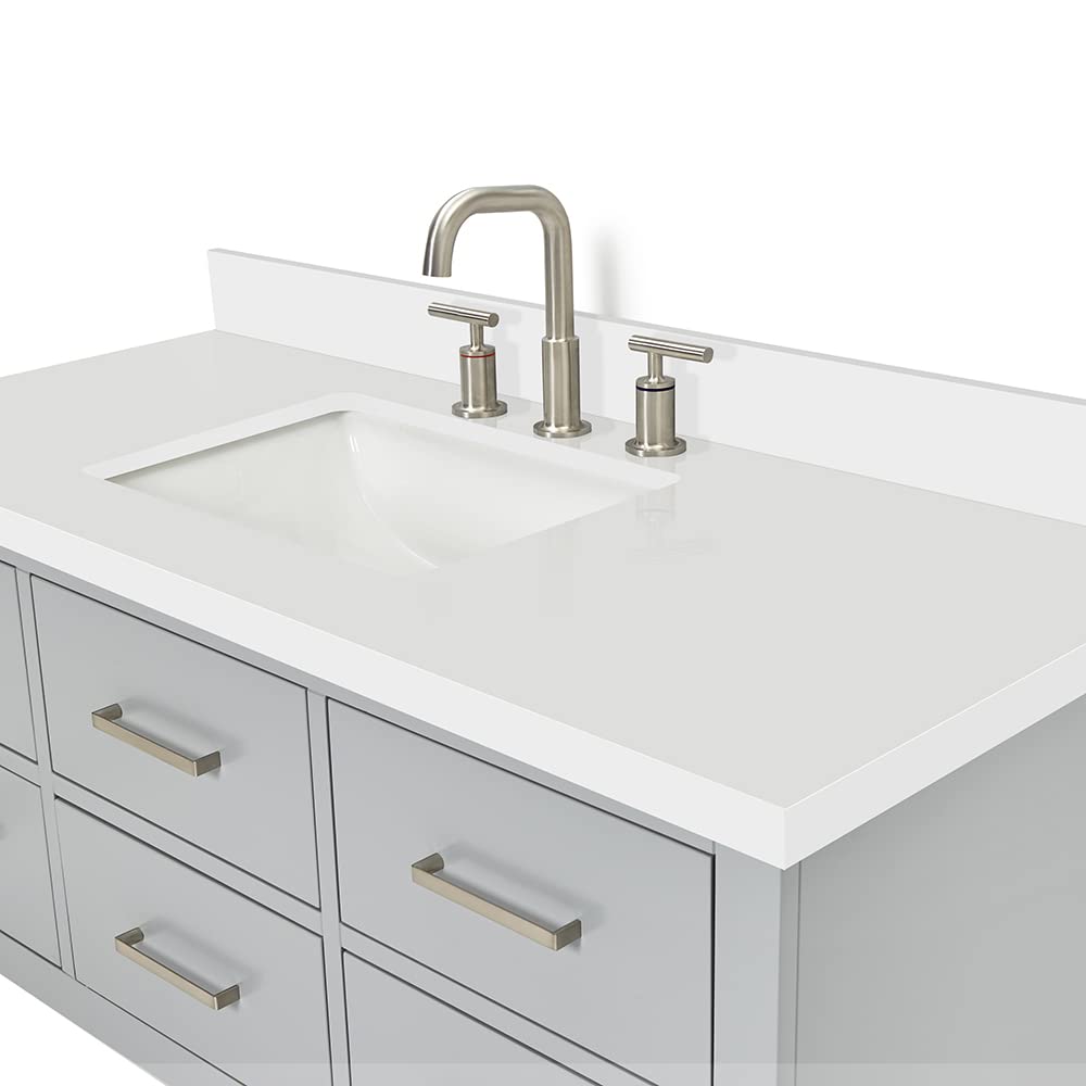 ARIEL Hutton 48-inch Bathroom Vanity with Sink,Solid Wood, 1.5-inch Pure White Quartz Countertop & Backsplash, Single Rectangular Porcelain Sink, 3 Dovetail Drawers, Grey - Image 6