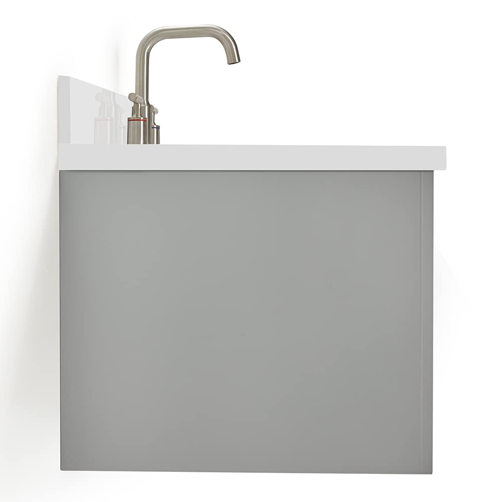 ARIEL Hutton 48-inch Bathroom Vanity with Sink,Solid Wood, 1.5-inch Pure White Quartz Countertop & Backsplash, Single Rectangular Porcelain Sink, 3 Dovetail Drawers, Grey - Image 9