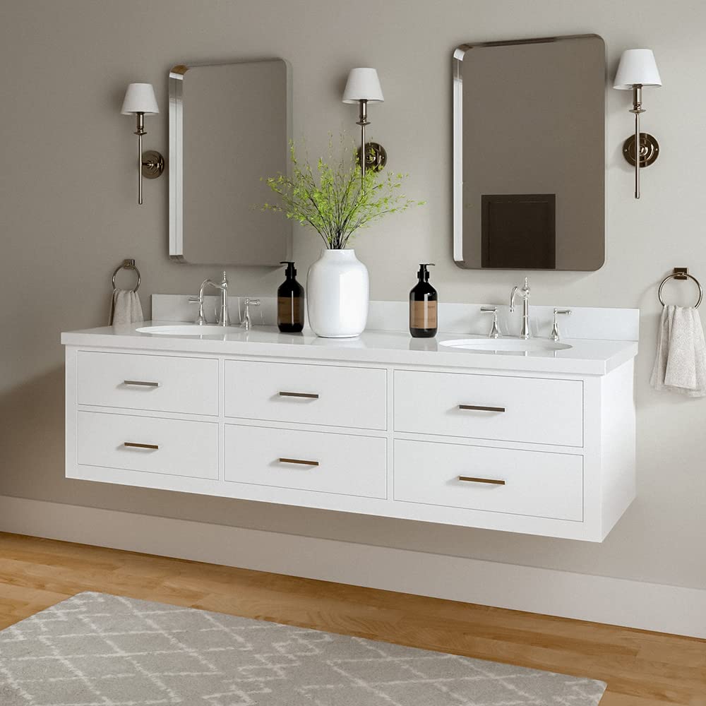 ARIEL Hutton 72-inch Bathroom Vanity with Sink,Solid Wood, 1.5-inch Pure White Quartz Countertop & Backsplash, Double Oval Porcelain Sink, 3 Dovetail Drawers, White - Image 4
