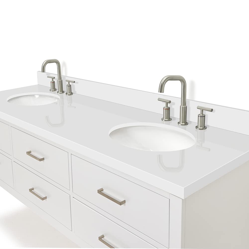 ARIEL Hutton 72-inch Bathroom Vanity with Sink,Solid Wood, 1.5-inch Pure White Quartz Countertop & Backsplash, Double Oval Porcelain Sink, 3 Dovetail Drawers, White - Image 7