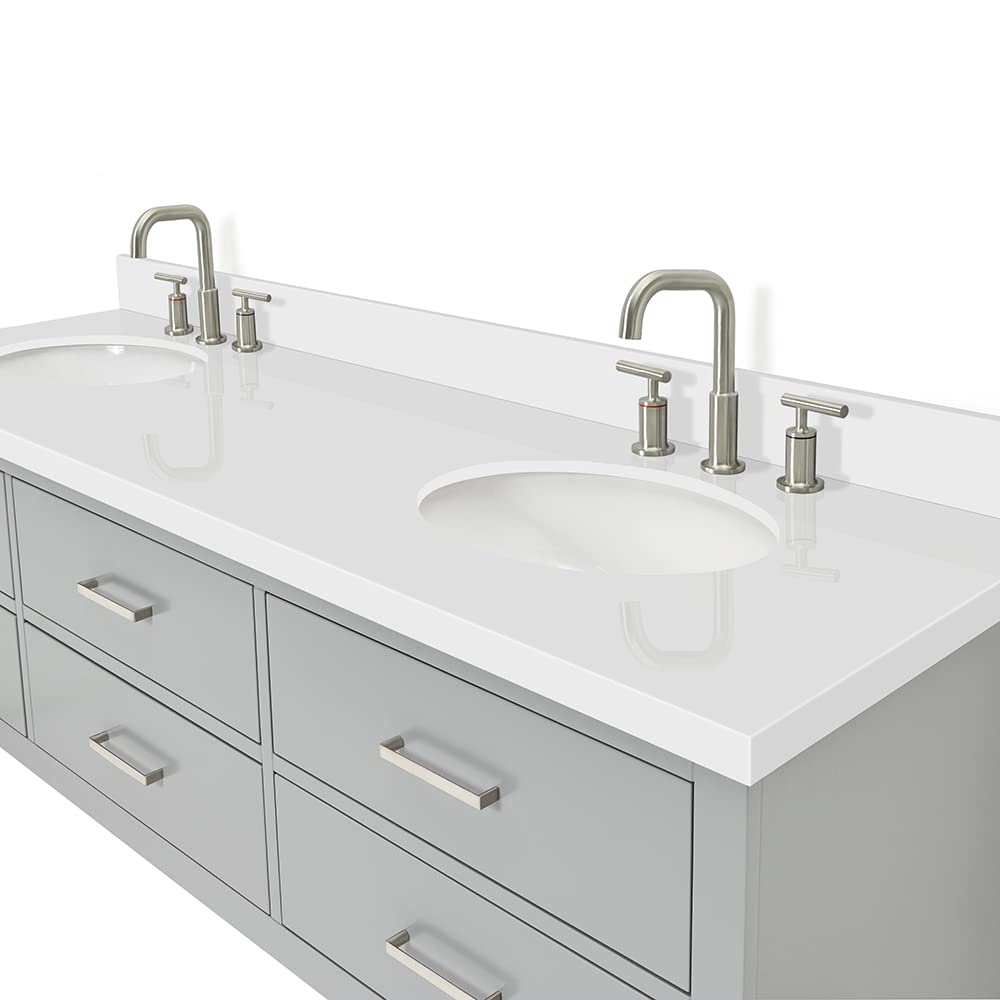 ARIEL Hutton 73 in. Double Oval Sink Floating Wall Vanity with 1.5" Inch White Quartz Countertop in Grey - Image 6