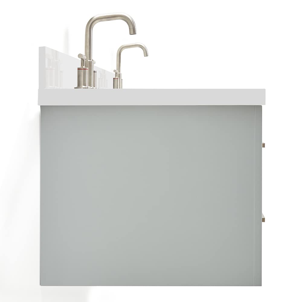 ARIEL Hutton 73 in. Double Oval Sink Floating Wall Vanity with 1.5" Inch White Quartz Countertop in Grey - Image 9