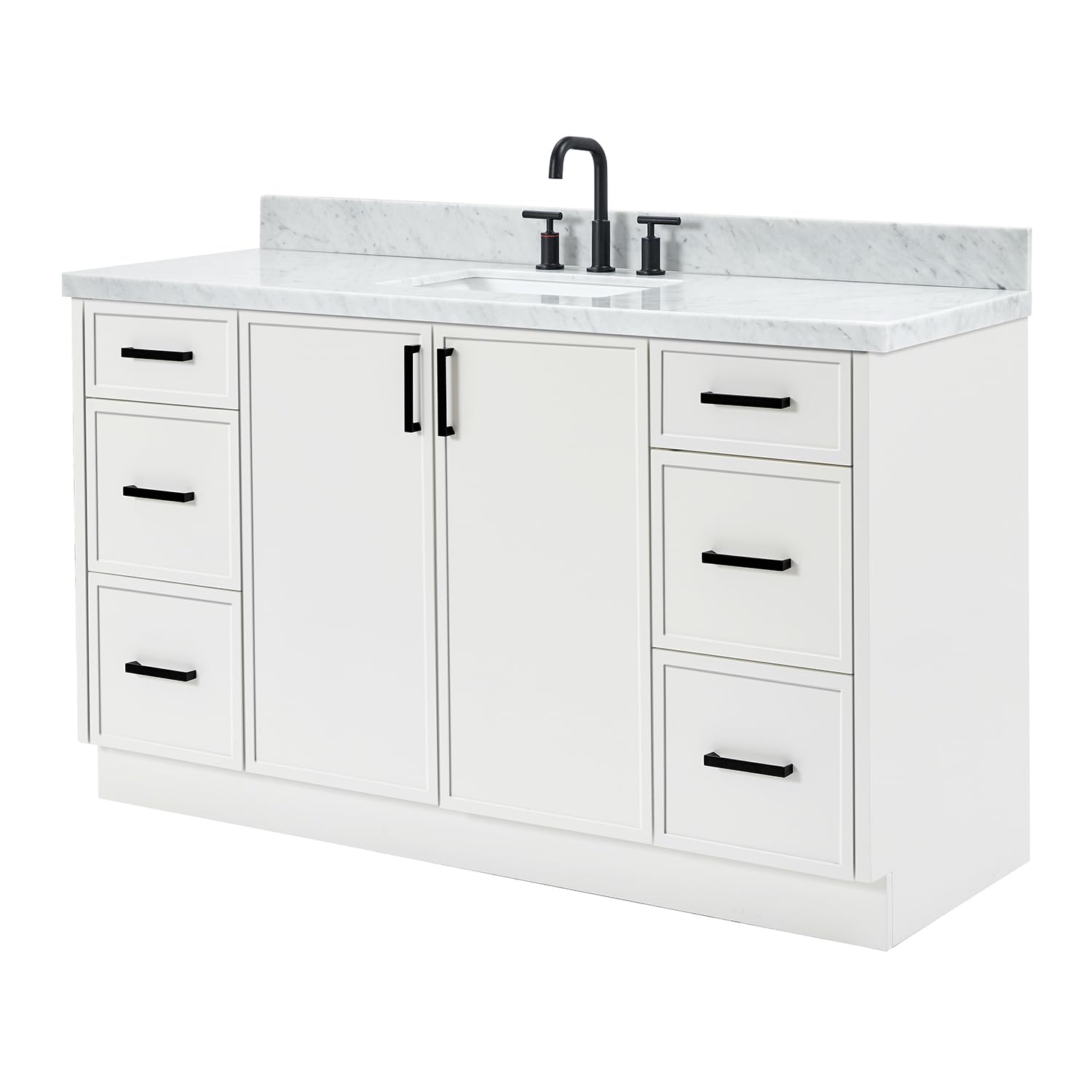 ARIEL Kelly 60-inch Bathroom Vanity with Sink,Solid Wood, 1.5-inch Italian Carrara Marble Countertop & Backsplash, Single Rectangular Porcelain Sink, 2 Soft Closing Doors, 7 Dovetail Drawers, White - Image 3