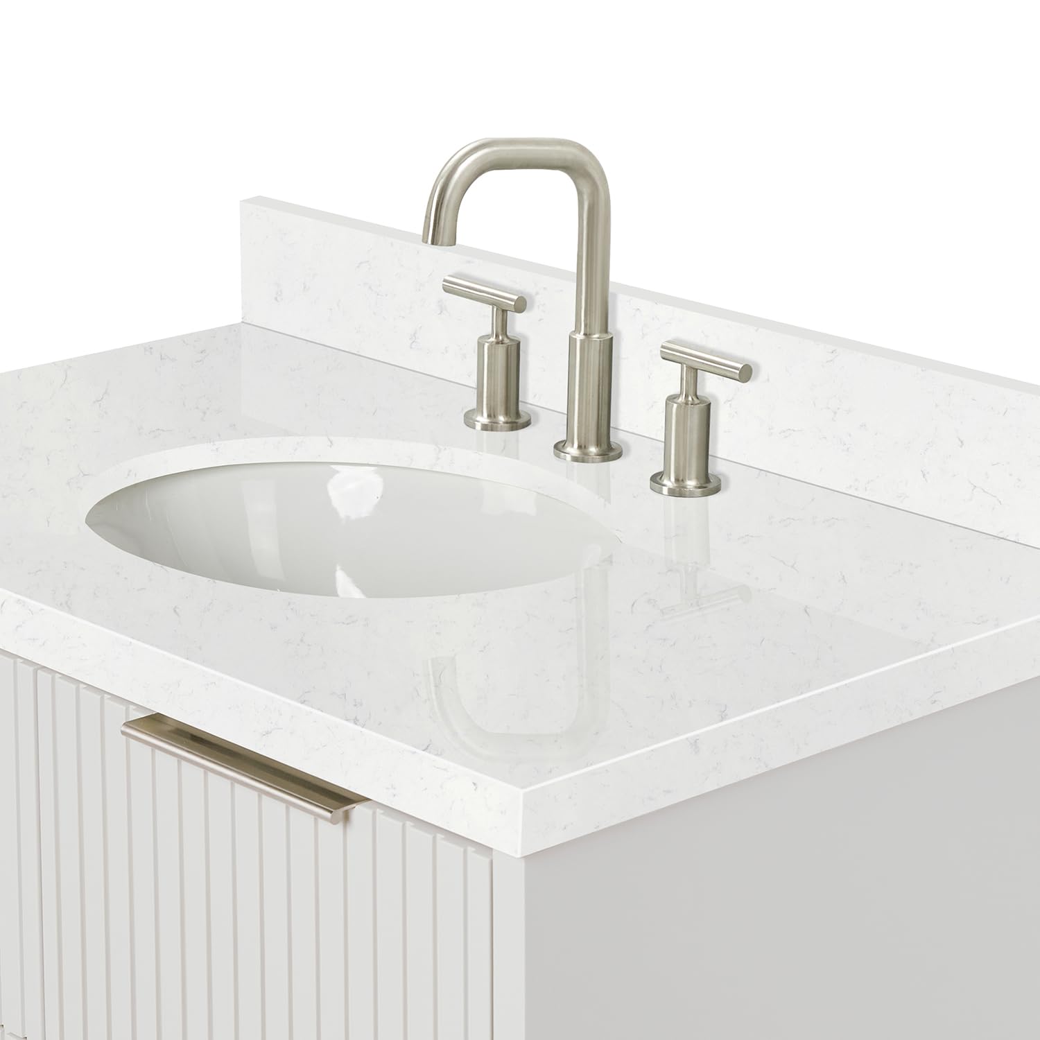 ARIEL Lucia 36-inch Bathroom Vanity with Sink,Solid Wood, 1.5-inch Carrara White Quartz Countertop & Backsplash, Single Oval Porcelain Sink, 4 Dovetail Drawers, Warm White - Image 10
