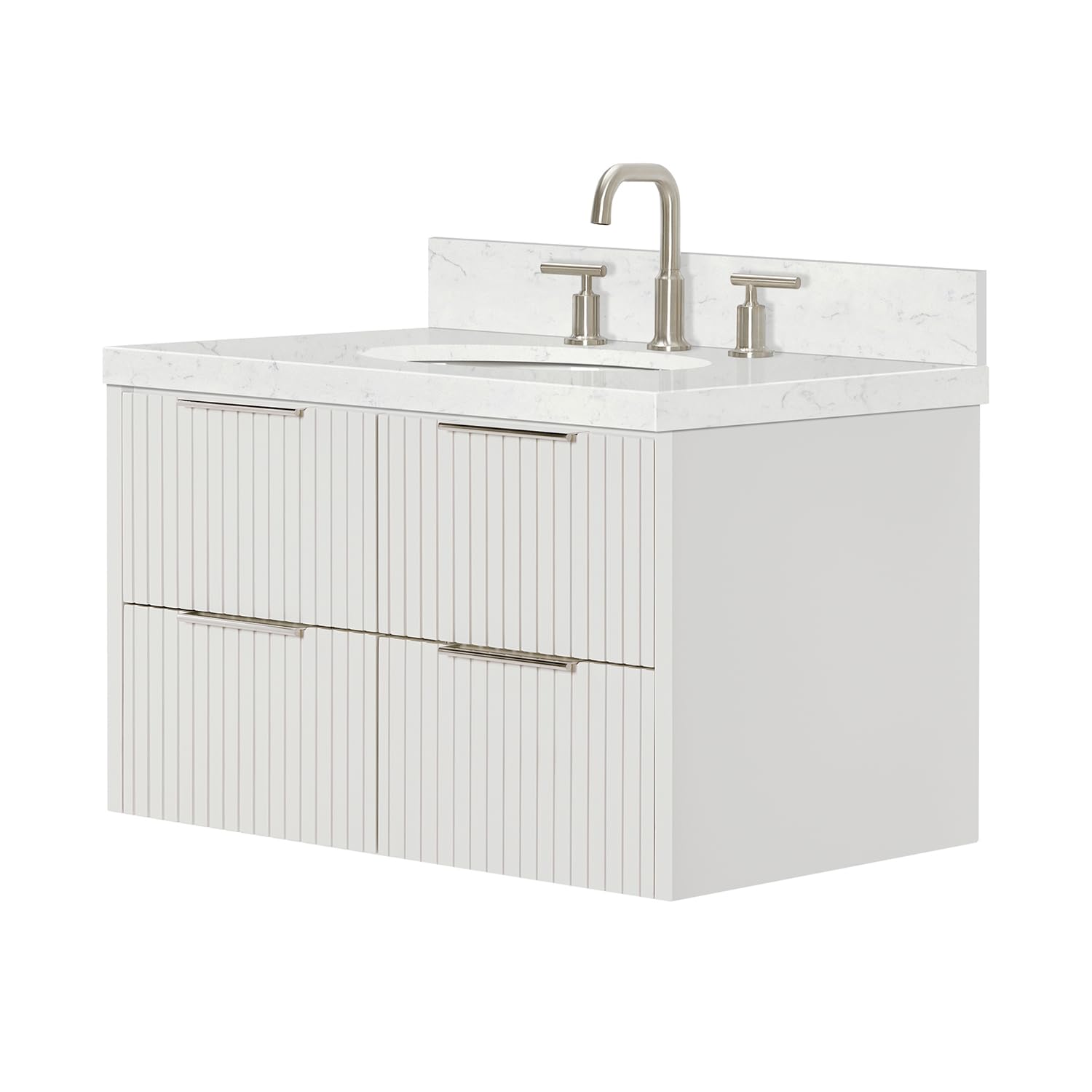 ARIEL Lucia 36-inch Bathroom Vanity with Sink,Solid Wood, 1.5-inch Carrara White Quartz Countertop & Backsplash, Single Oval Porcelain Sink, 4 Dovetail Drawers, Warm White - Image 11