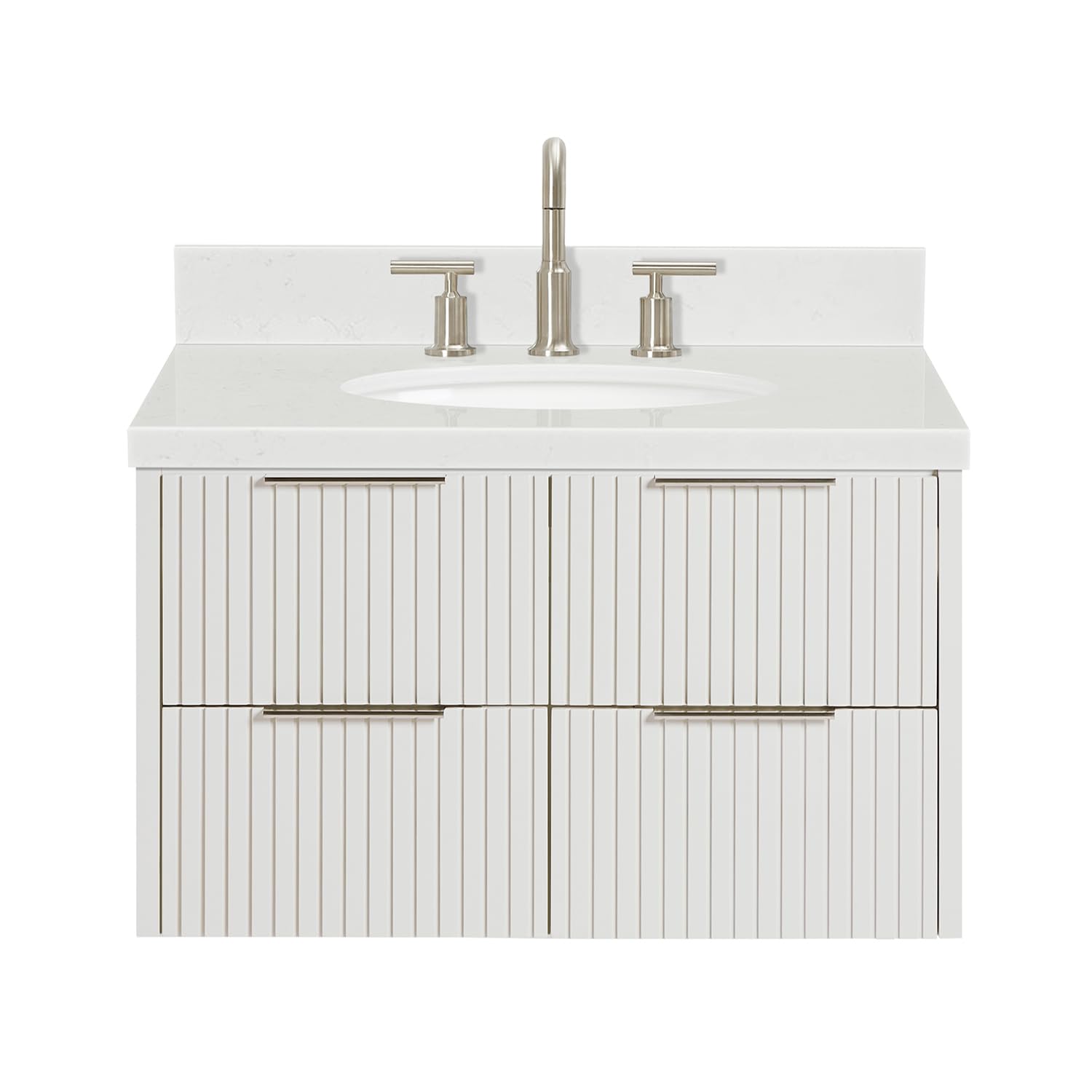 ARIEL Lucia 36-inch Bathroom Vanity with Sink,Solid Wood, 1.5-inch Carrara White Quartz Countertop & Backsplash, Single Oval Porcelain Sink, 4 Dovetail Drawers, Warm White - Image 4