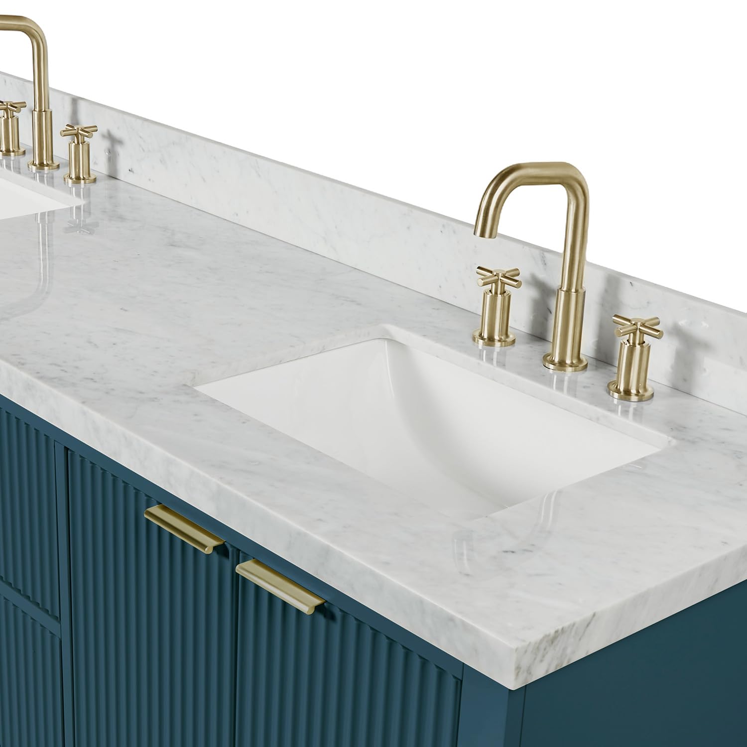 ARIEL Milan 72-inch Bathroom Vanity with Sink,Solid Wood, 1.5-inch Italian Carrara Marble Countertop, Double Rectangular Porcelain Sink, Soft Closing Doors, Dovetail Drawers, Vintage Blue - Image 12