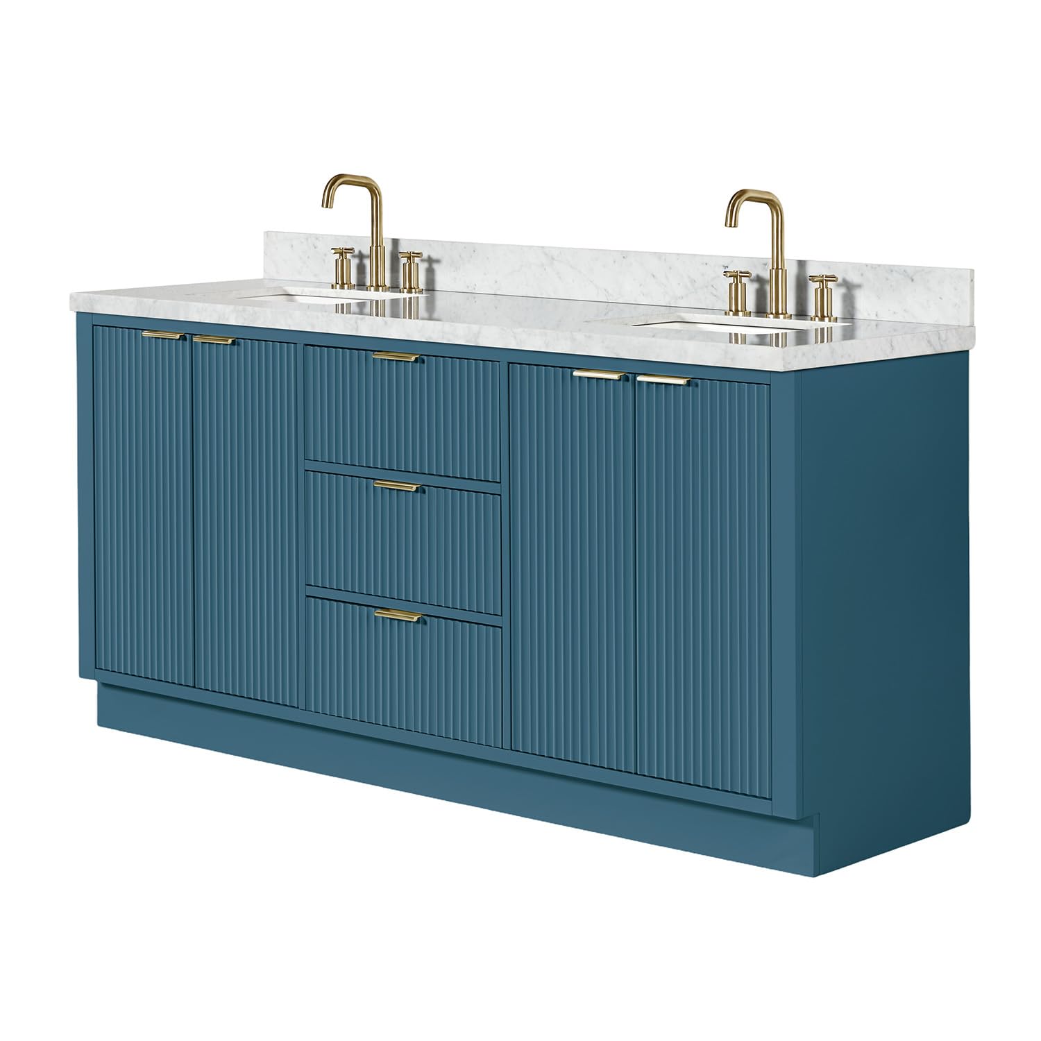 ARIEL Milan 72-inch Bathroom Vanity with Sink,Solid Wood, 1.5-inch Italian Carrara Marble Countertop, Double Rectangular Porcelain Sink, Soft Closing Doors, Dovetail Drawers, Vintage Blue - Image 4