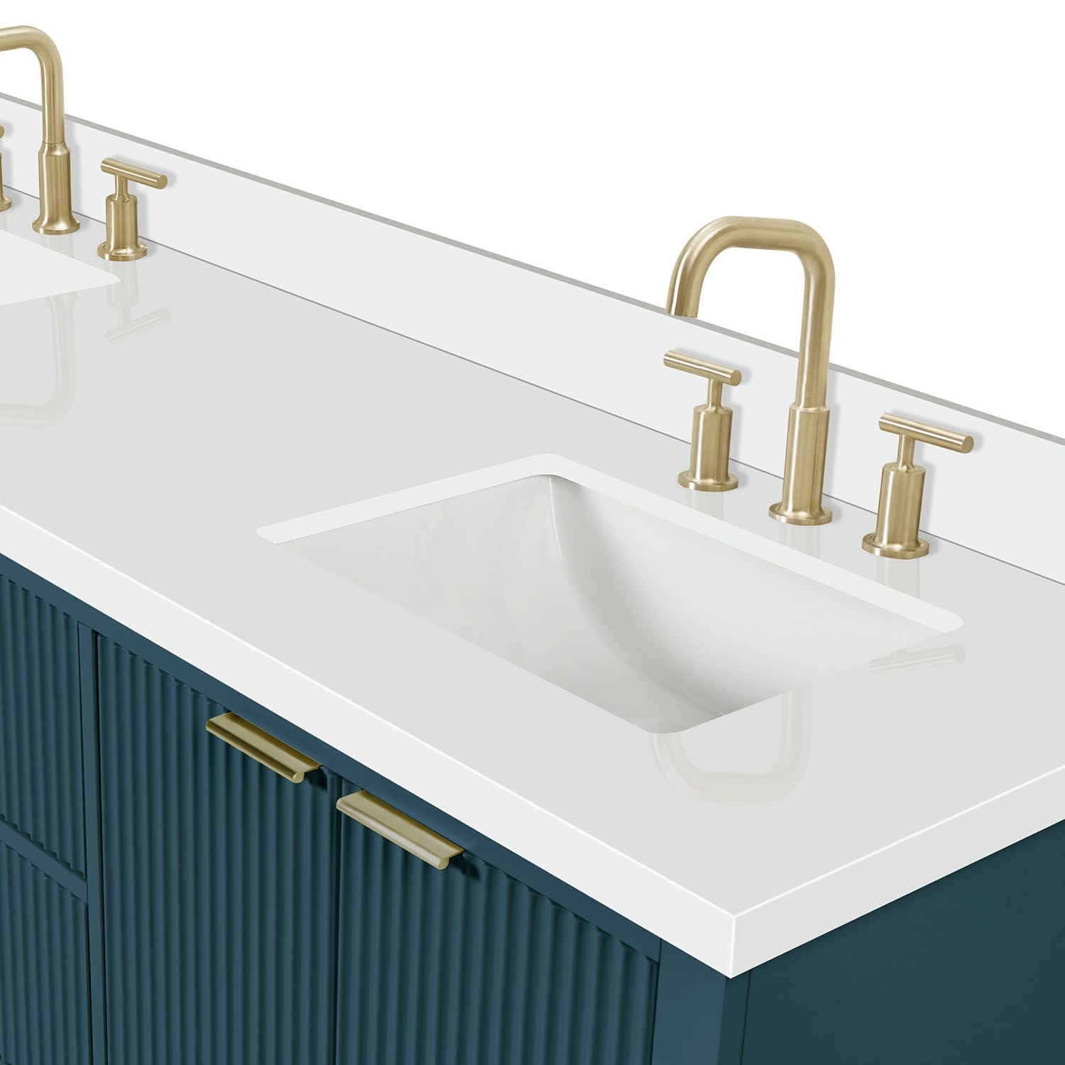 ARIEL Milan 72-inch Bathroom Vanity with Sink,Solid Wood, 1.5-inch Pure White Quartz Countertop, Double Rectangular Porcelain Sink, Soft Closing Doors, Dovetail Drawers, Vintage Blue - Image 12