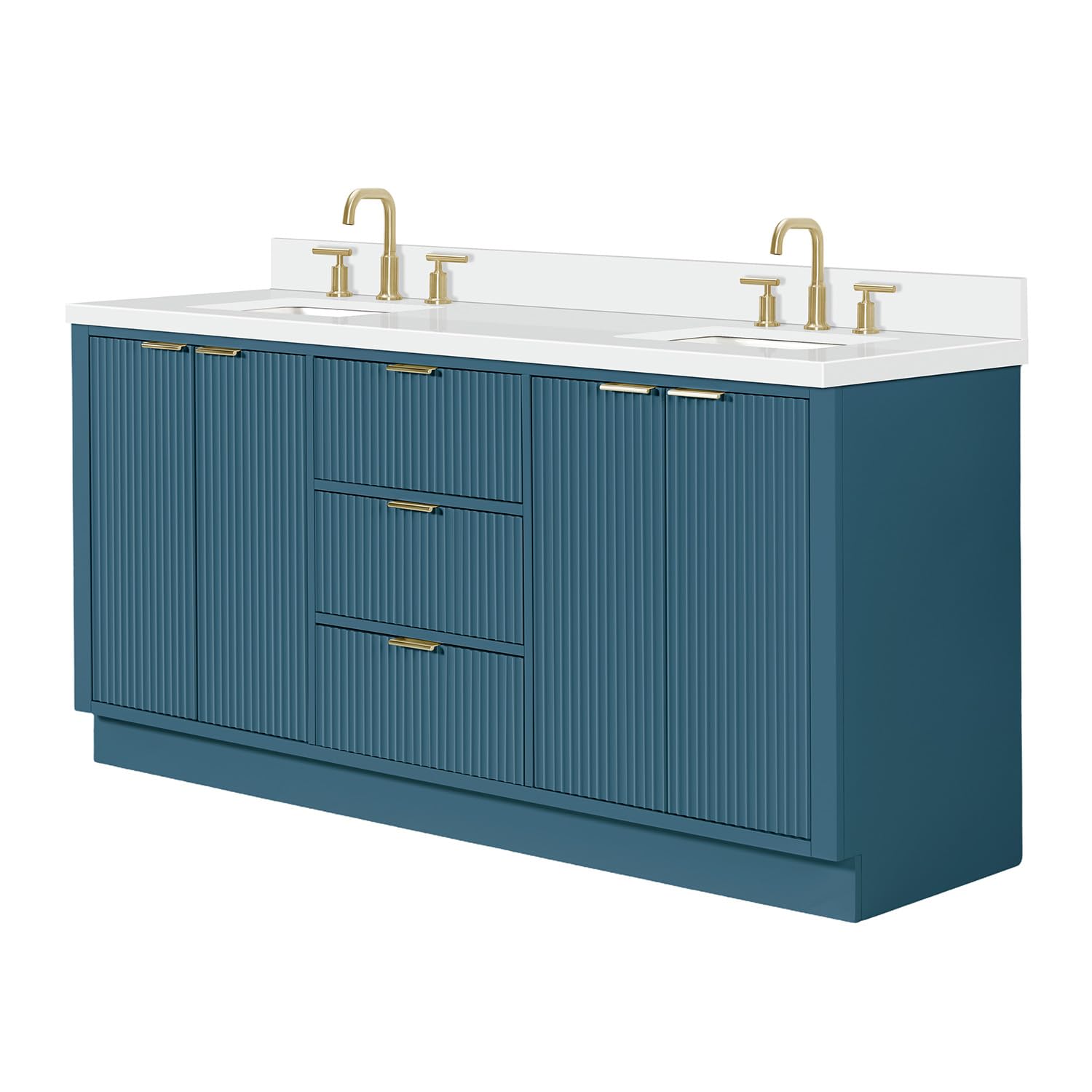 ARIEL Milan 72-inch Bathroom Vanity with Sink,Solid Wood, 1.5-inch Pure White Quartz Countertop, Double Rectangular Porcelain Sink, Soft Closing Doors, Dovetail Drawers, Vintage Blue - Image 4