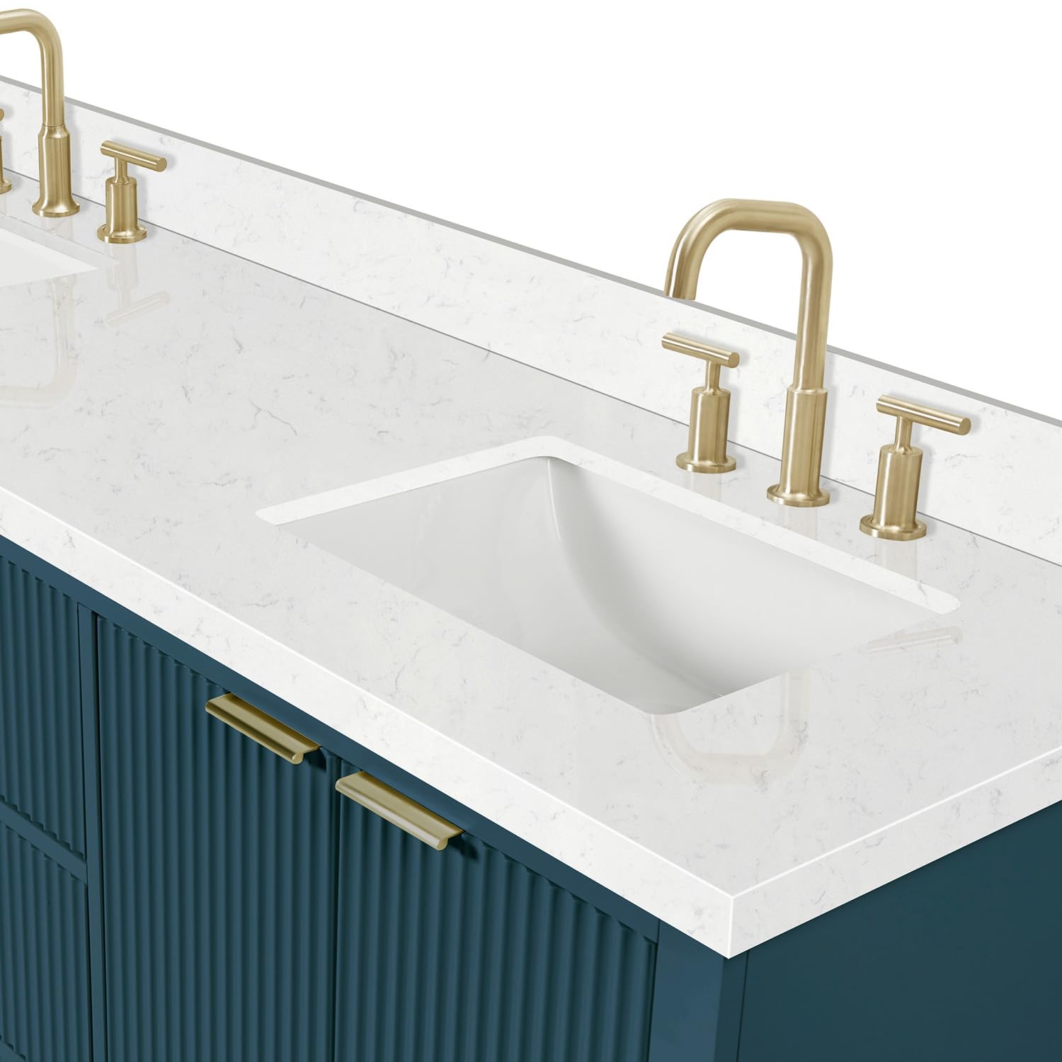 ARIEL Milan 72-inch Bathroom Vanity with Sink,Solid Wood, 1.5-inch Carrara White Quartz Countertop, Double Rectangular Porcelain Sink, Soft Closing Doors, Dovetail Drawers, Vintage Blue - Image 11