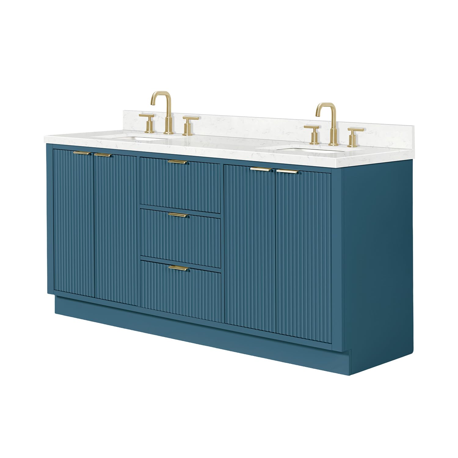 ARIEL Milan 72-inch Bathroom Vanity with Sink,Solid Wood, 1.5-inch Carrara White Quartz Countertop, Double Rectangular Porcelain Sink, Soft Closing Doors, Dovetail Drawers, Vintage Blue - Image 3