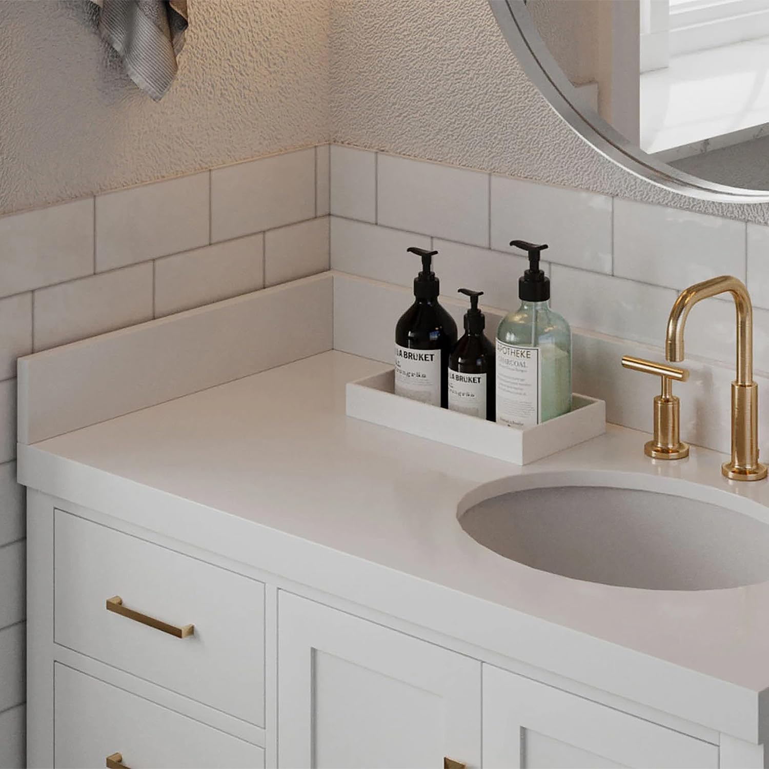 ARIEL Modern Pure White Quartz Sidesplash for Vanity – 22"x4" - Image 5