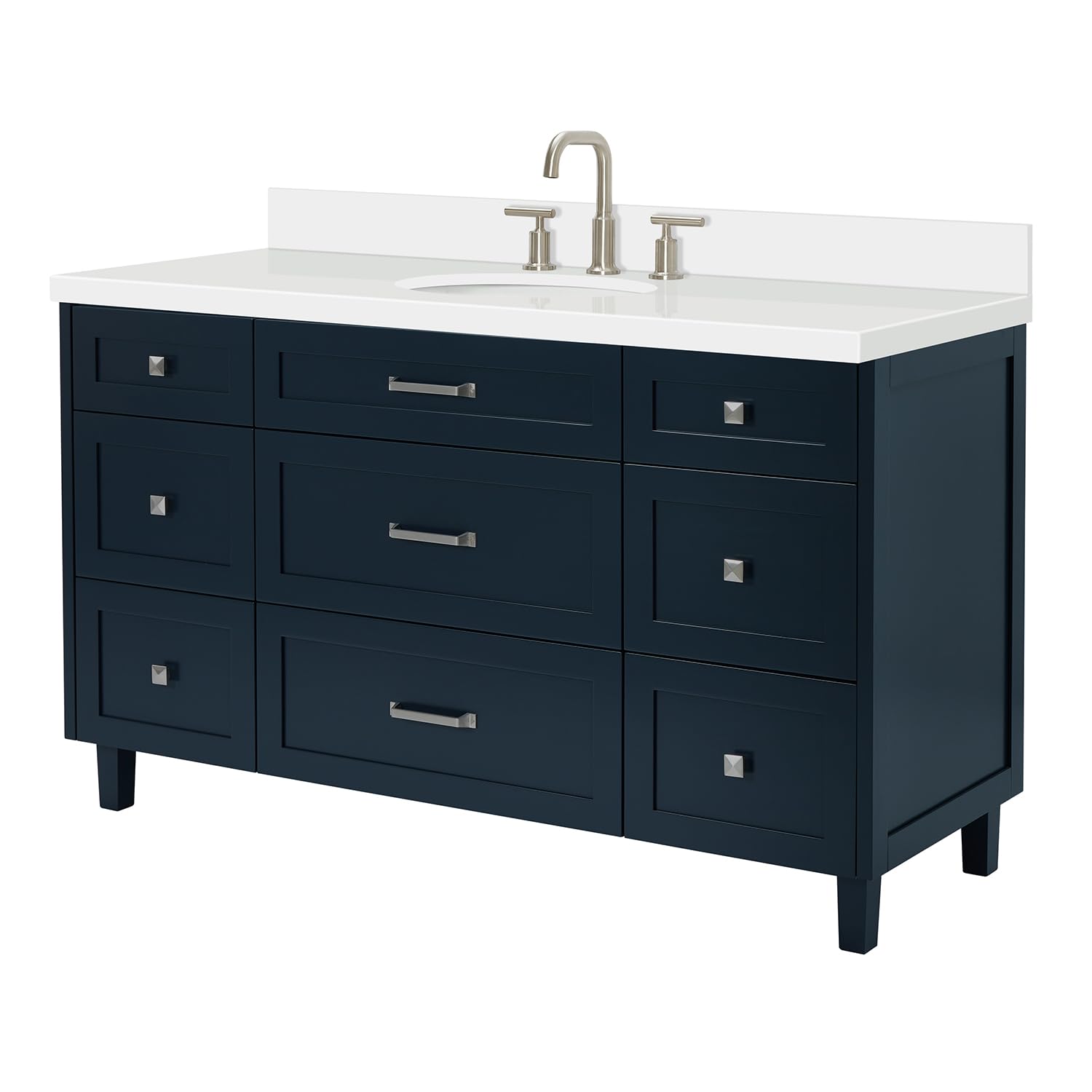 ARIEL Monroe 61 inch Bathroom Vanity with Sink in Midnight Blue Bathroom Vanity Cabinet with Pure White Quartz Counter top - Image 3
