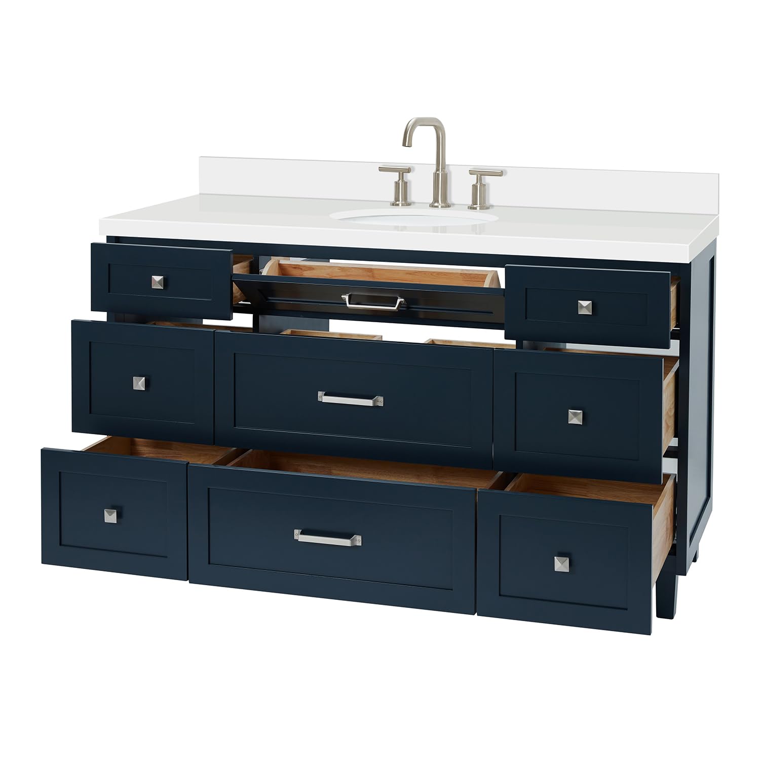 ARIEL Monroe 61 inch Bathroom Vanity with Sink in Midnight Blue Bathroom Vanity Cabinet with Pure White Quartz Counter top - Image 5