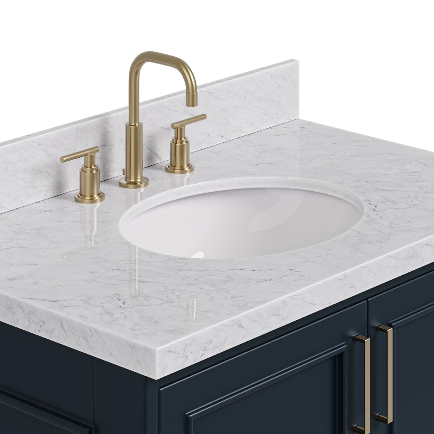 ARIEL Stafford 36-inch Bathroom Vanity with Sink,Solid Wood, 1.5-inch Italian Carrara Marble Countertop, Single Oval Porcelain Sink, 2 Soft Closing Doors, 1 Dovetail Drawers, Midnight Blue - Image 13