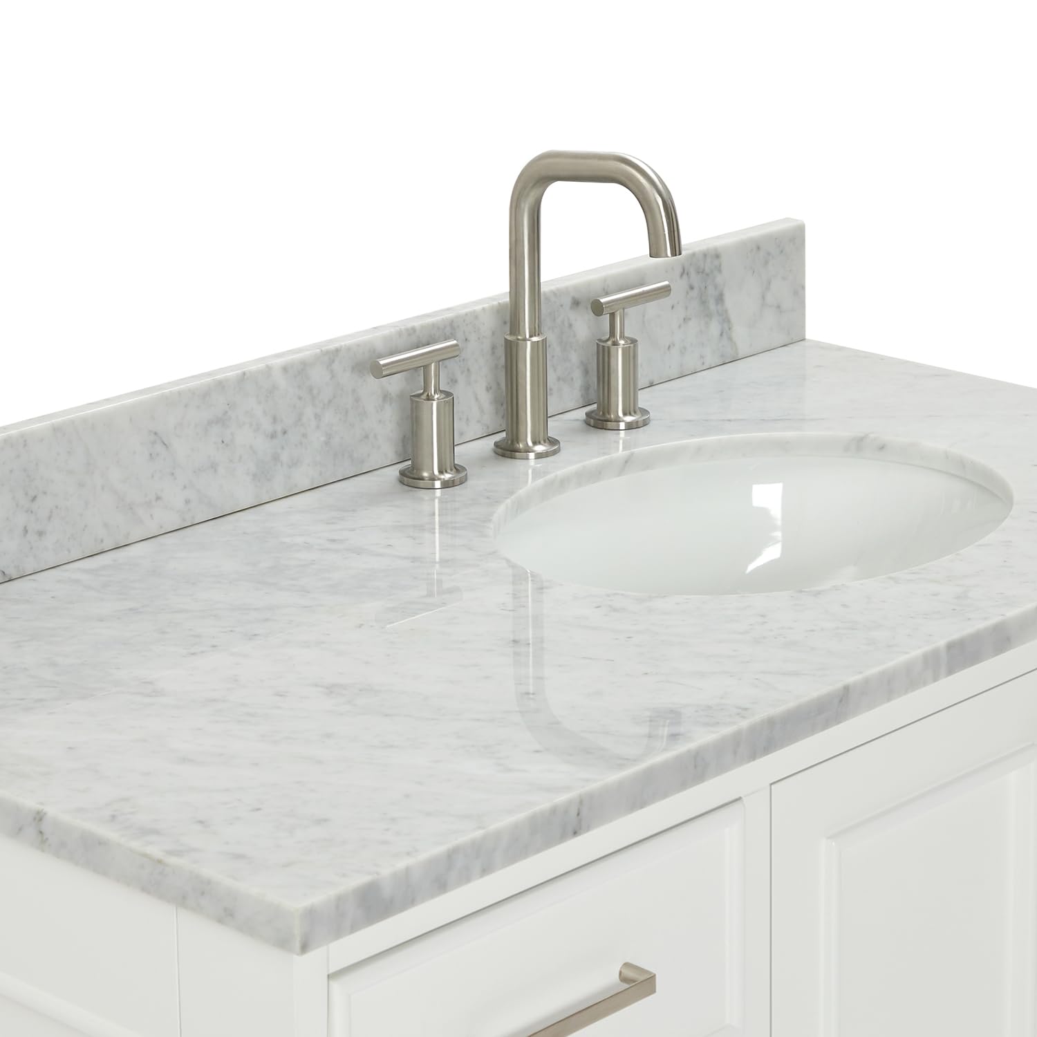 ARIEL Stafford 42-inch Bathroom Vanity with Sink,Solid Wood, 0.75-inch Italian Carrara Marble Countertop & Backsplash, Single Oval Porcelain Sink, 2 Soft Closing Doors, 5 Dovetail Drawers, White - Image 14