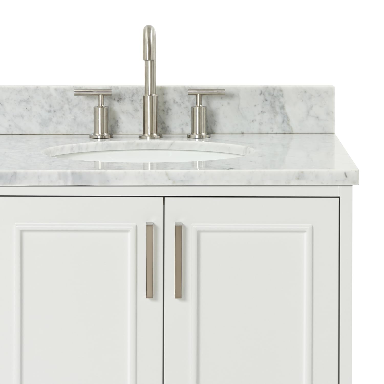 ARIEL Stafford 42-inch Bathroom Vanity with Sink,Solid Wood, 0.75-inch Italian Carrara Marble Countertop & Backsplash, Single Oval Porcelain Sink, 2 Soft Closing Doors, 5 Dovetail Drawers, White - Image 15