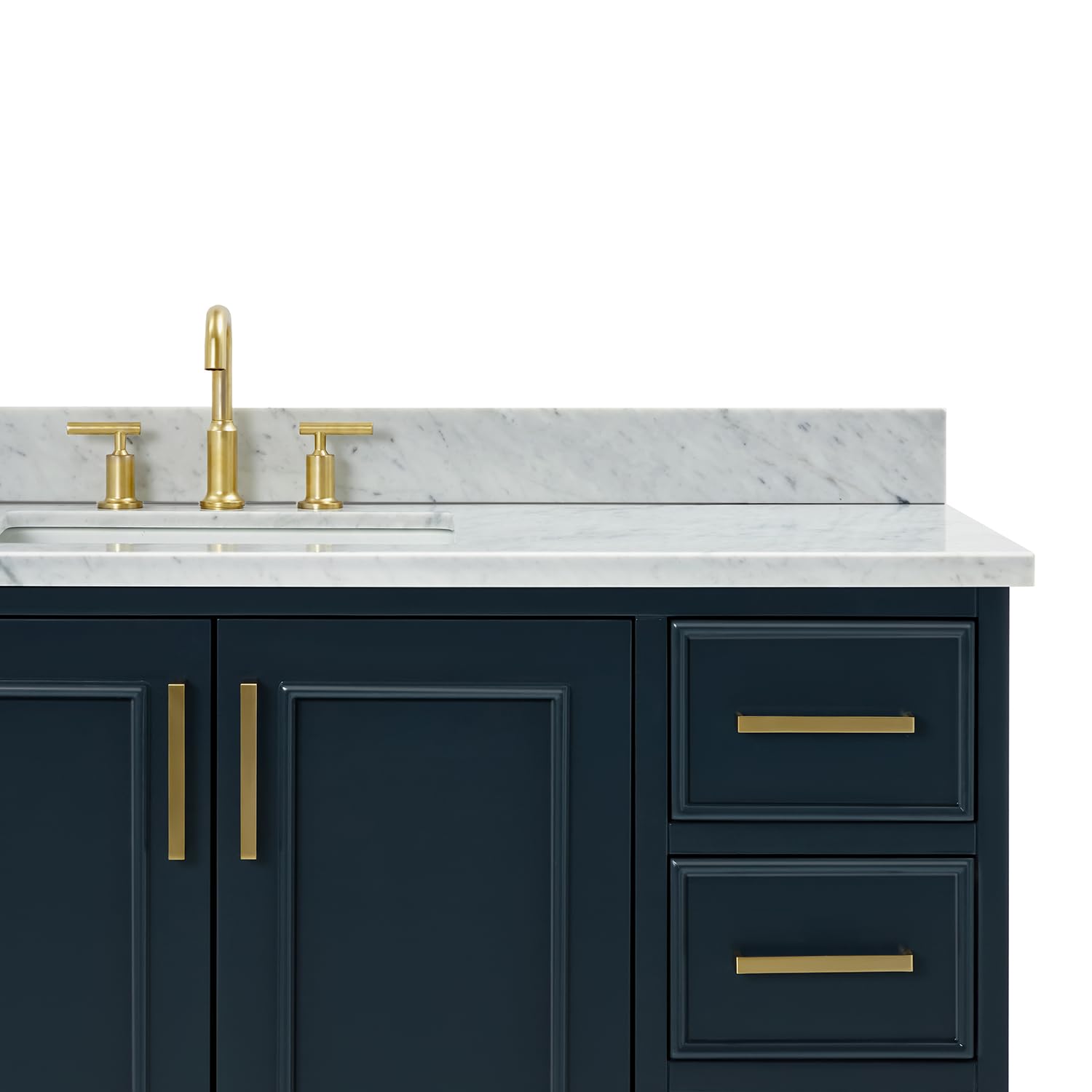ARIEL Stafford 48-inch Bathroom Vanity with Sink,Solid Wood, 0.75-inch Italian Carrara Marble Countertop, Single Rectangular Porcelain Sink, 2 Soft Closing Doors, 9 Dovetail Drawers, Midnight Blue - Image 14