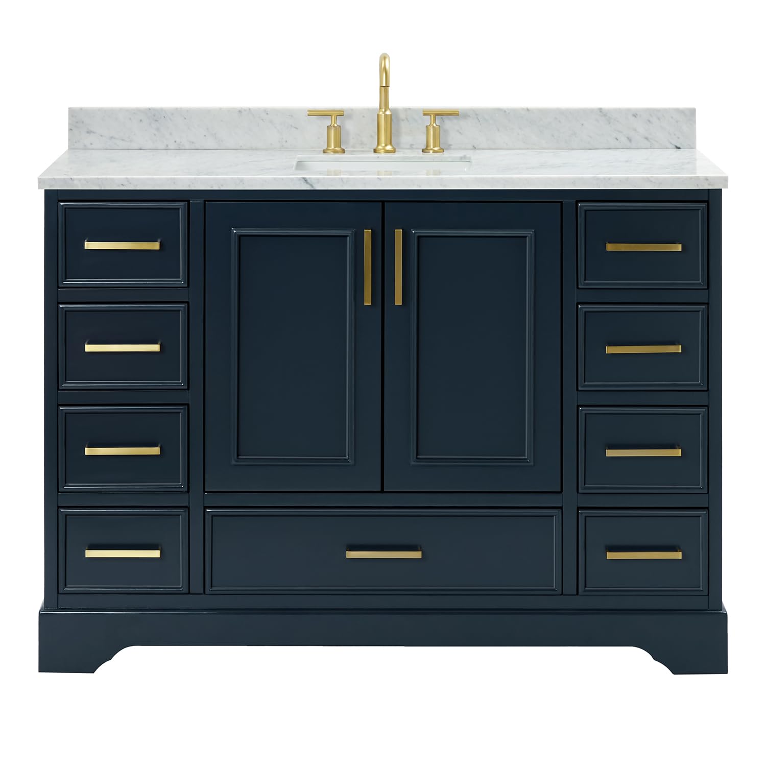 ARIEL Stafford 48-inch Bathroom Vanity with Sink,Solid Wood, 0.75-inch Italian Carrara Marble Countertop, Single Rectangular Porcelain Sink, 2 Soft Closing Doors, 9 Dovetail Drawers, Midnight Blue - Image 5